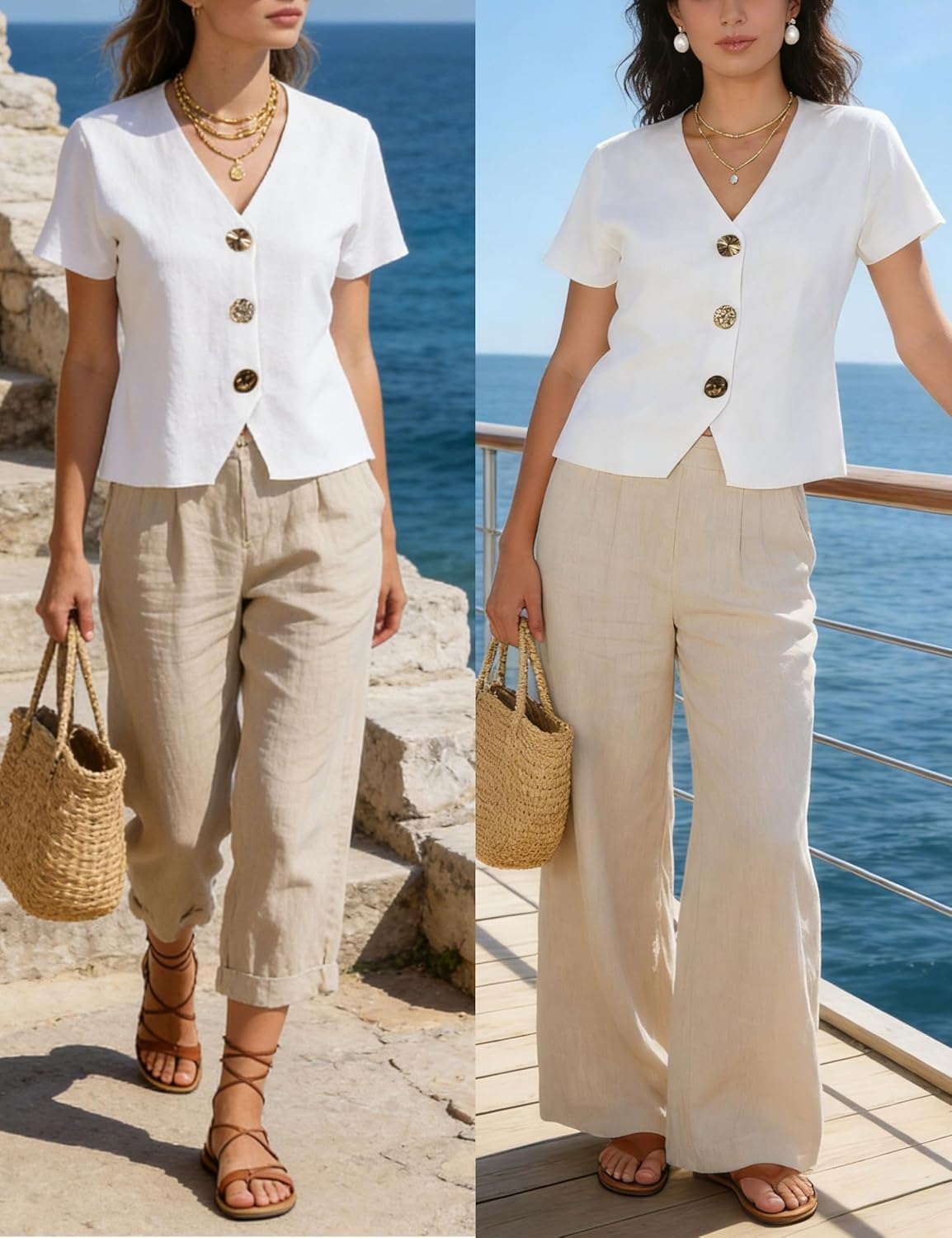 Daacee Women’s Short Sleeve Cardigan Sweaters Trendy V Neck Snap Gold Buttons Structured Cropped Cardigans Knit Tops - Image 3