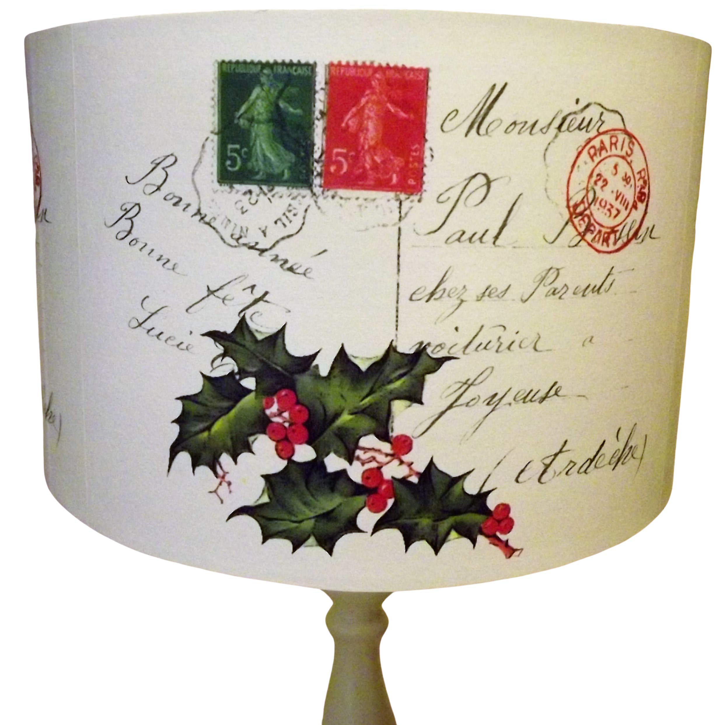 Christmas Lampshade,Holly Postcard, light shade, shabby chic,