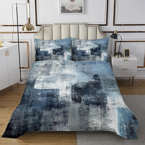 Miniatura 2 de Erosebridal Juego de edredón azul marino, tamaño individual, blanco y gris, para niños, niñas y adultos, juego de colcha de acuarela grunge para