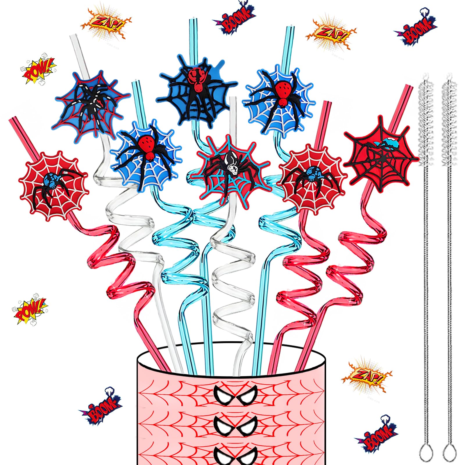 Photo 1 of 24 Reusable Spider Web Crazy Straws for Kids Man Birthday Party Decorations