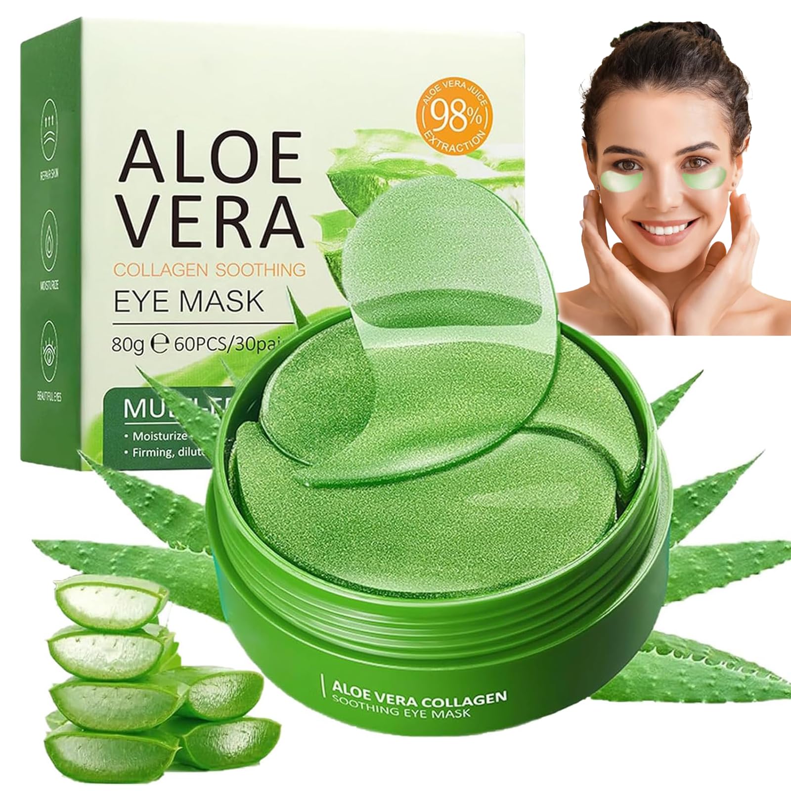 60 Pezzi Maschera Occhi di Aloe Vera, Patch Occhiaie e Borse, Collagene Patch Occhi, Rimuovi Borse e Puffiness, Idratante, Riduce Le Linee Sottili, Idrata Anti-Età, Anti Rughe, Donna Uomo