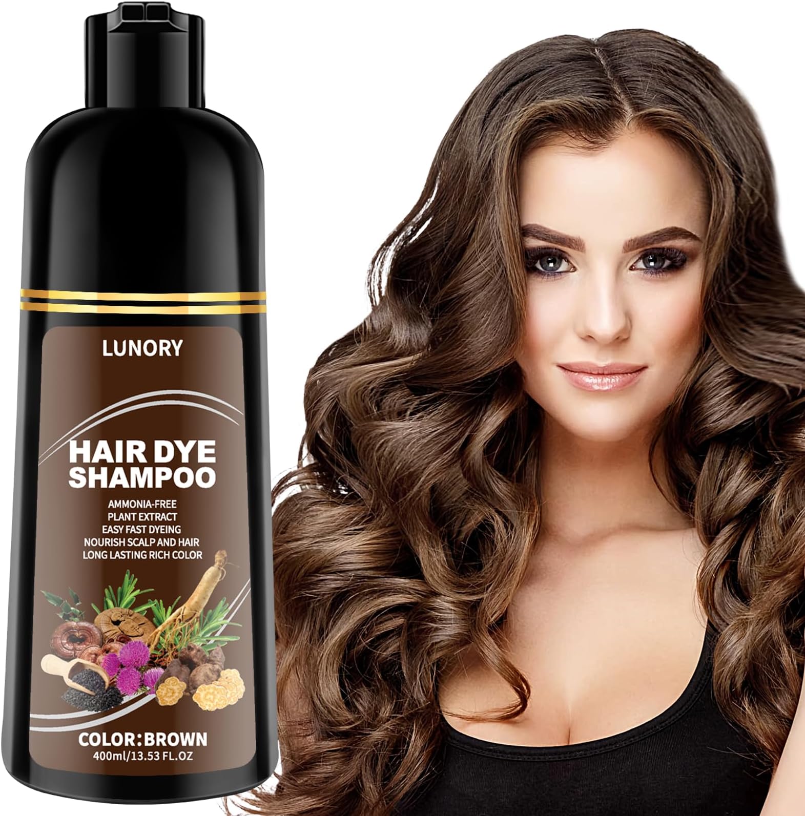 Brown Hair Dye Shampoo for 100% Gray Coverage - 3 IN 1 Hair Color Shampoo with Argan Oil & Ginseng, Ammonia & Paraben Free, Long Lasting Semi-Permanent Natural Color for Women & Men