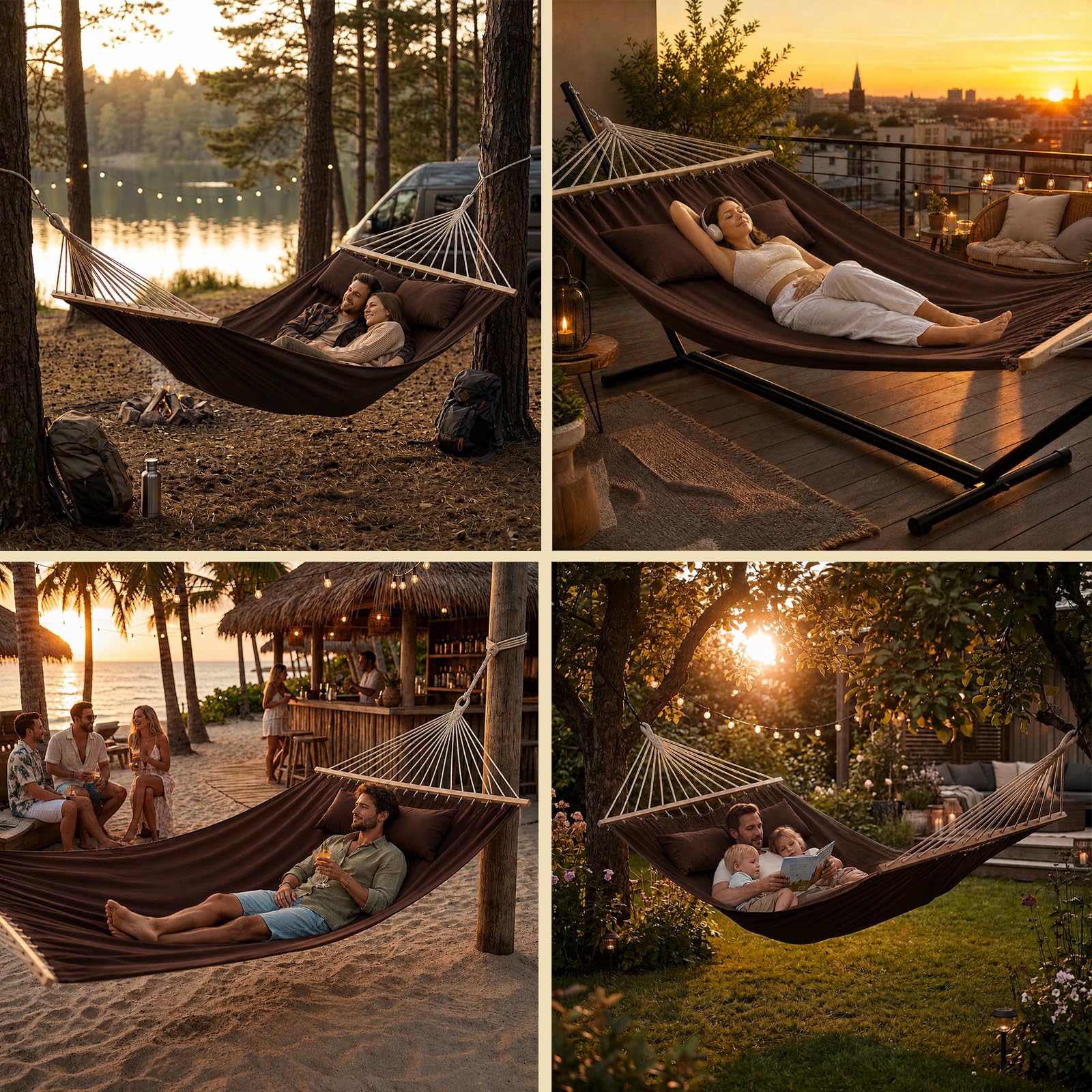 BB Sport Stabhängematte 240 x 150 cm 2 Kissen 300 kg 2 Personen Chocolate