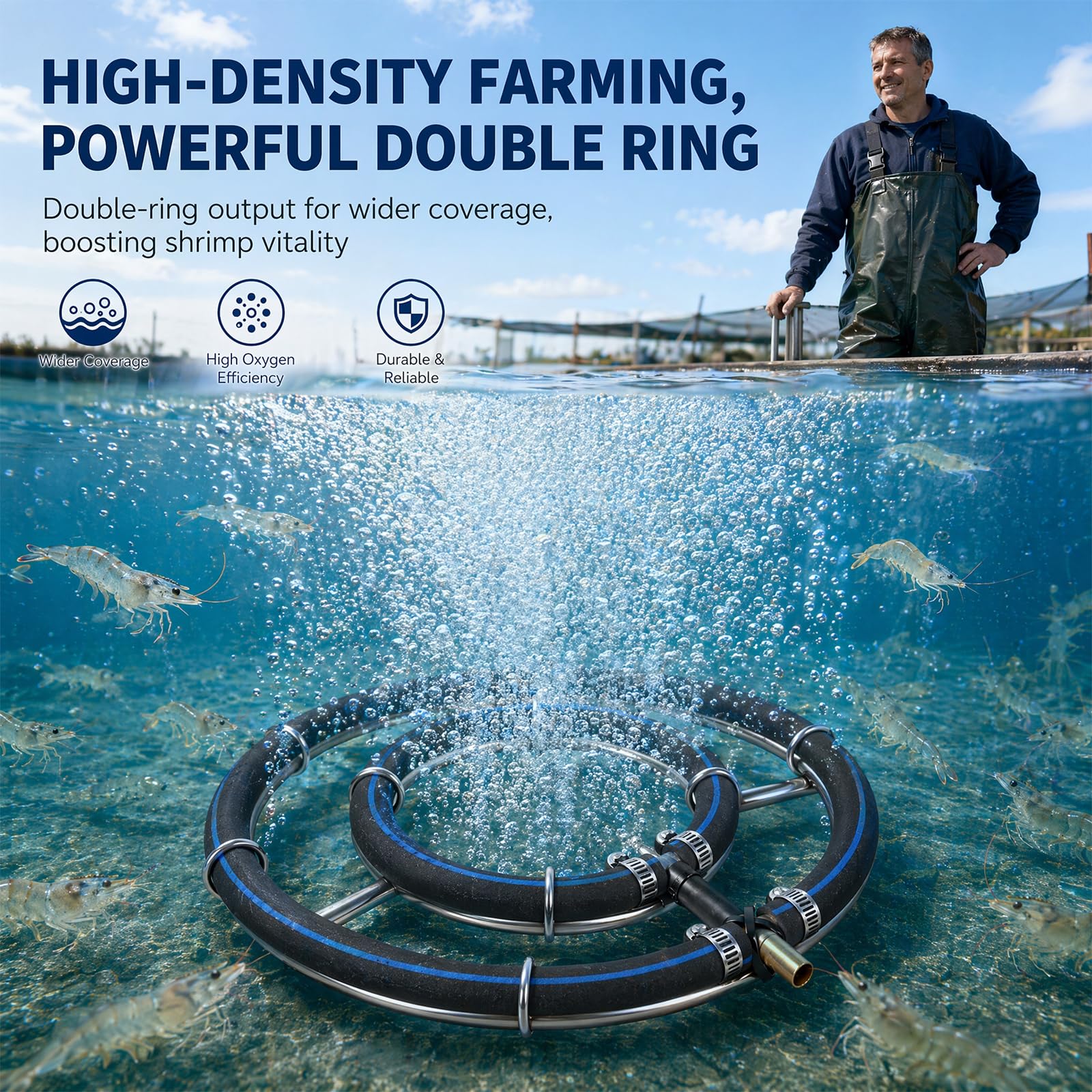 Belüfterring Teich 2-in-1 Ø 25cm Edelstahl 304 Belüftungsring mit 5m Schlauch Ø 9mm, Teichbelüfter, Sauerstoffanreicherung für Gartenteich Koiteich Aquarium