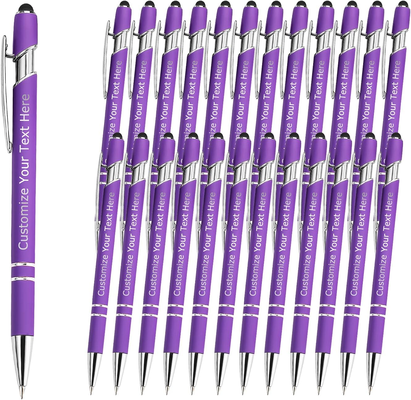 24 PCS Personalized Pens Bulk with Stylus Tip, Custom Engraving Ballpoint Pens with Name Logo Message, Gift Ideas for Birthday Graduation(Medium Point, Black Ink)