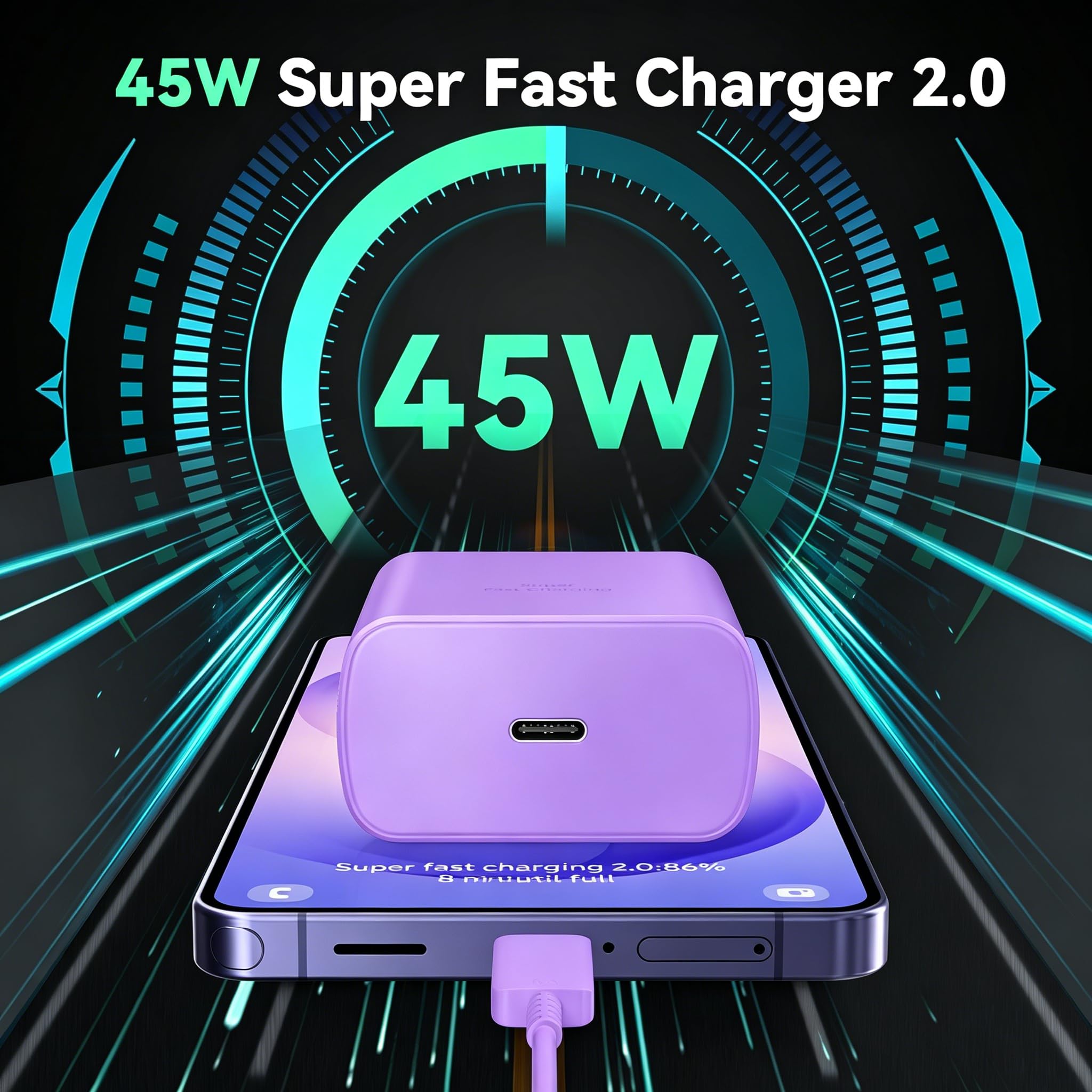 Cargador súper rápido de 45 W USB C para teléfono Android tipo C, bloque de carga rápida con cable de carga de 6.6 pies para Samsung Galaxy S25 Ultra/S25+/S24 Ultra/S24+/S23 Ultra/S23+/S22/S21/S20