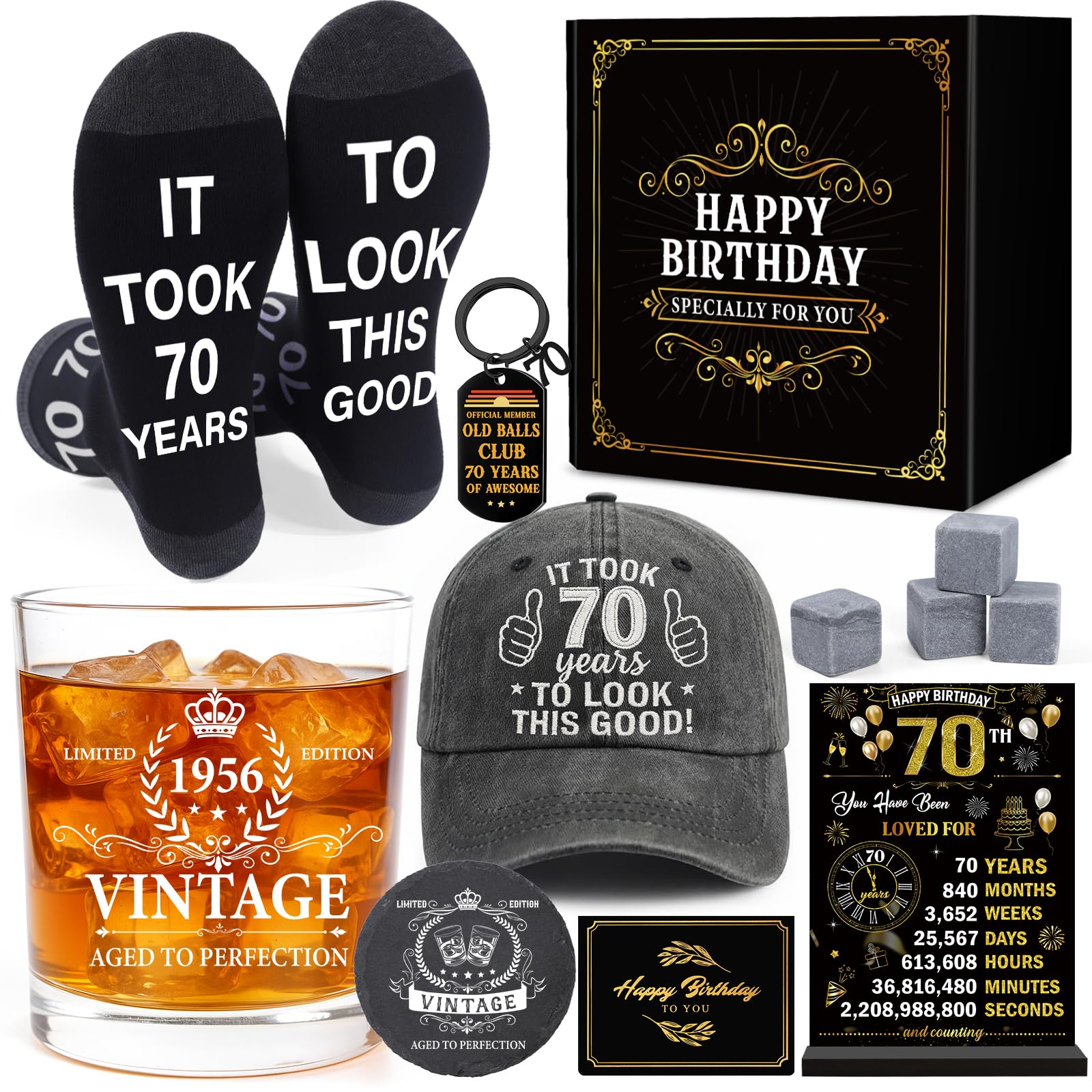 Eiapadeor Men's 70Th Birthday Gifts For - Happy 70Th Birthday Gifts For Him, Back In 1956 70 Bday Whisky Presents Vintage Aniversary, 70 Table Sign Party Decoration For Father Grandad Grandpa Grandfather