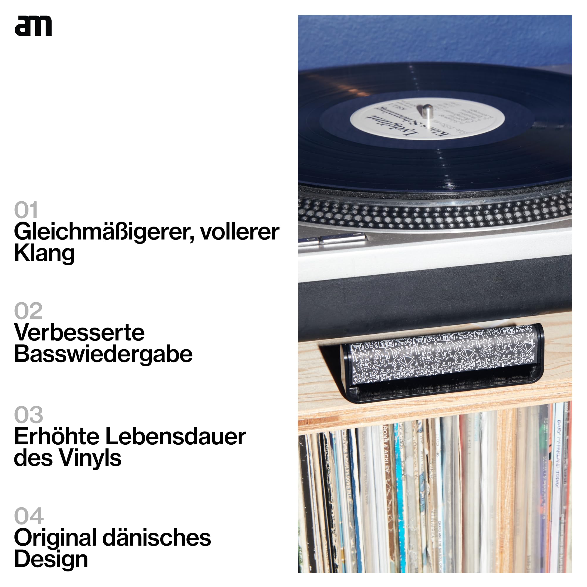 AM Carbon-Antistatik Kohlefaserbürste für Schallplatten Reinigung und Vinyl Clean Sound - Reinigungsbürste für Plattenspieler - Effektive Schallplattenbürste (Keith Haring Edition)
