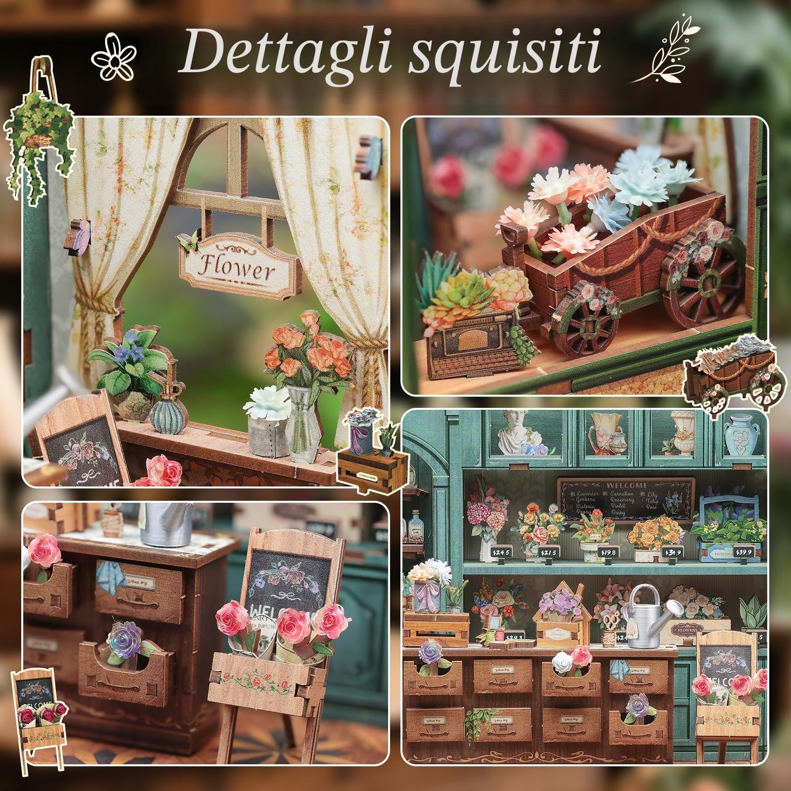 CUTEBEE Book Nook Kit & Casetta Fai da Te: Puzzle 3D Adolescenti/Adulti, Decorazione Libreria/Stanza | Regalo Compleanni/Vacanze (Blossom Florists)