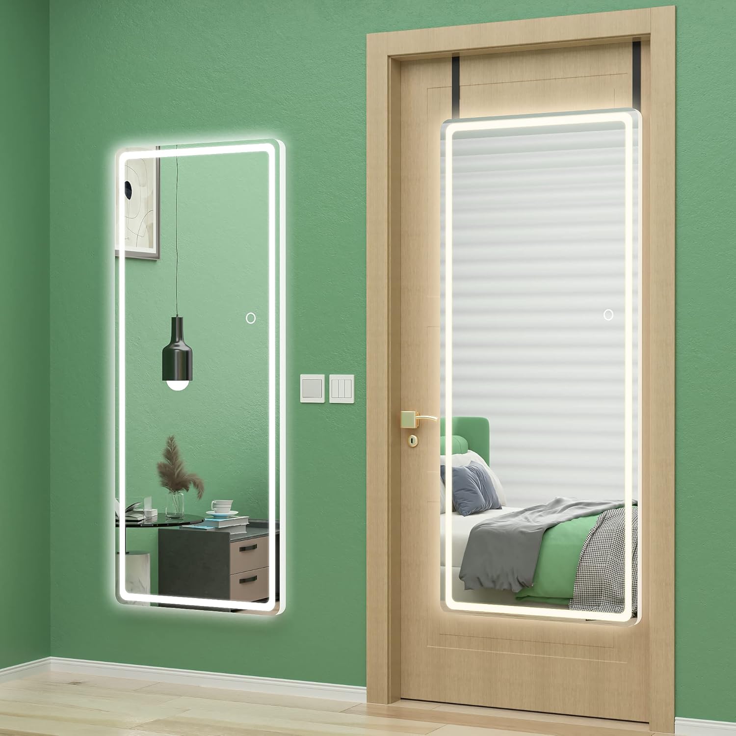 Hasipu Full Length Over The Door Mirror with Lights for Bedroom, Living Room, Cloakroom, White White 47.1"L x 18"W