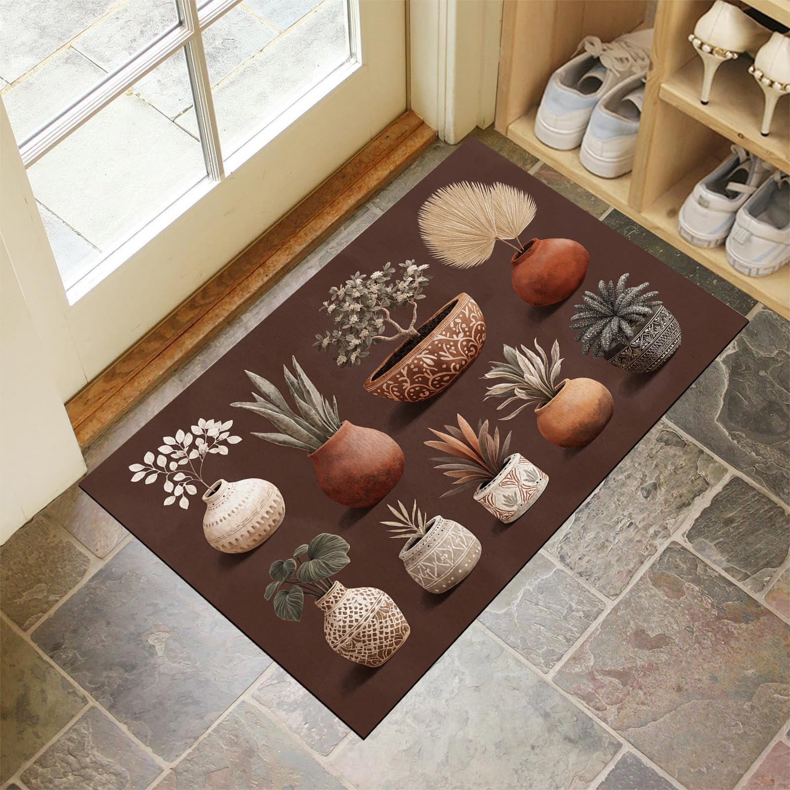 Tapis d'entrée antidérapant et grand paillasson lavable bohème