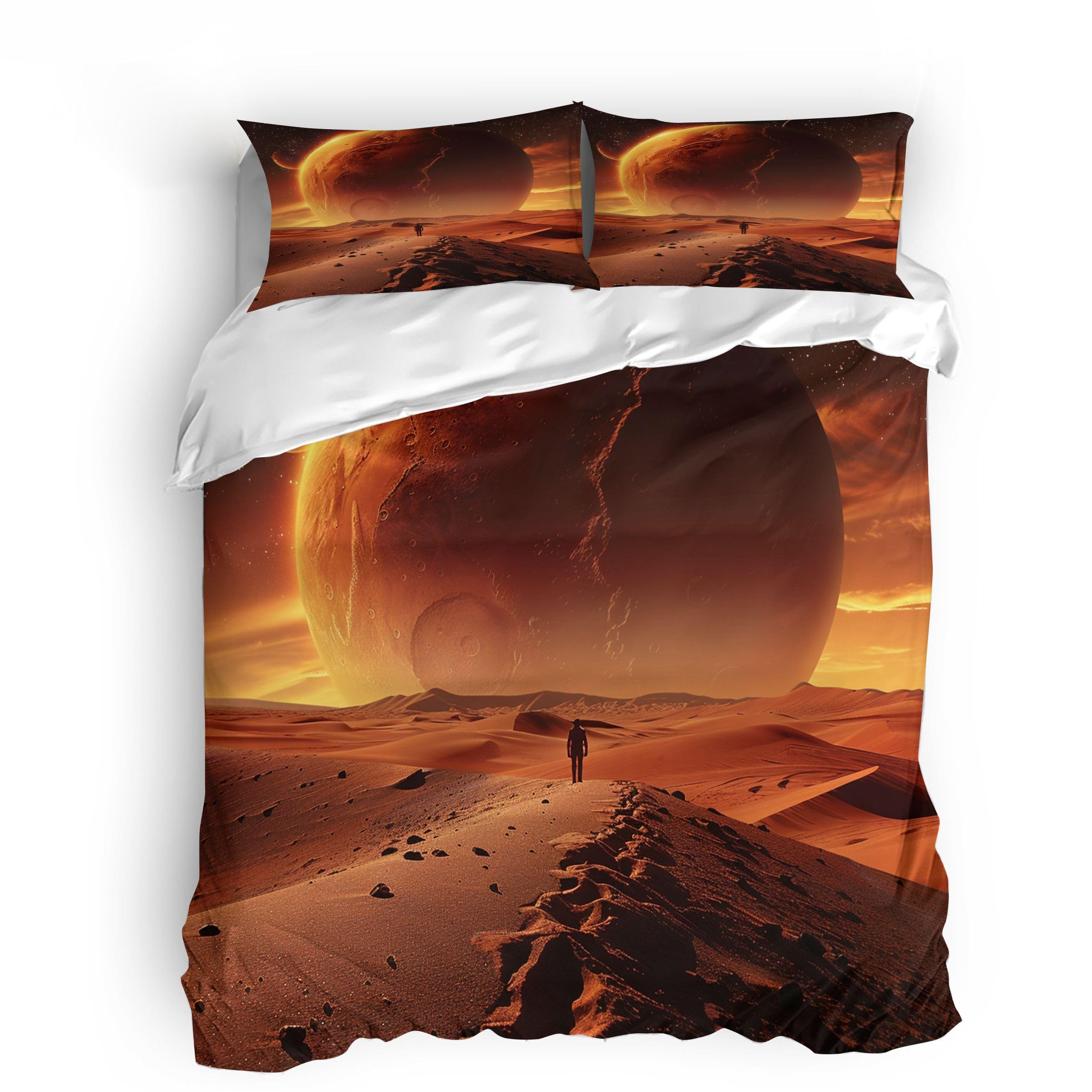 Astronauta Planeta Amarillo Funda Nordica Cama 200x200 cm con 2 Funda Almohada 65x65 cm Patrón Espacial Funda nordicas 200x200 de 100% Microfibra.Ideal para Adultos y Niños