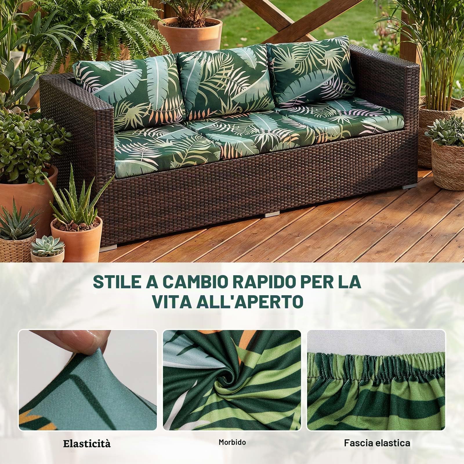 Federa per cuscino divano esterno elasticizzata ricambio 8 pezzi coprisedili patio protezioni resistenti