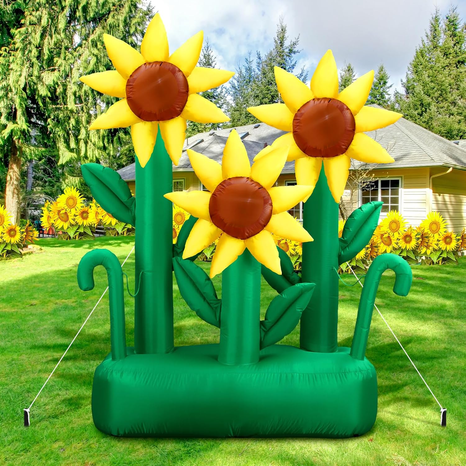 Syhood 6 ft Spring Inflatable Sunflower Outdoor Decoration Large Inflatable Flower LED Blow up Decor for Spring Summer Holiday Outdoor Yard Lawn Party Supplies