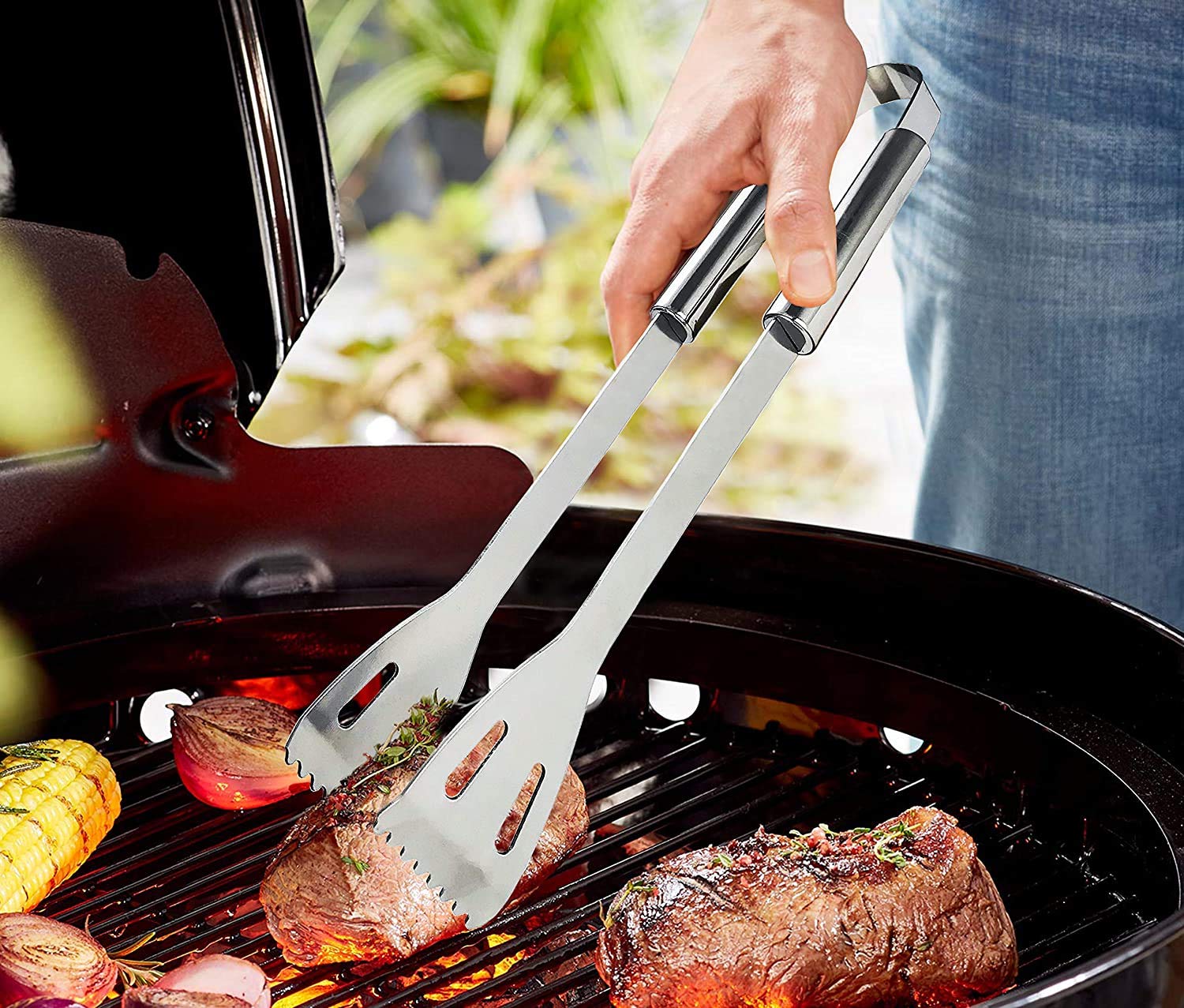 Pink pari Stainless Steel BBQ Grill Tool Kit 3 PCS Set : Tong, Meat Fork, Spatula + Black Carrying Bag for Picnic Camping Travel Cooking Grilling 4