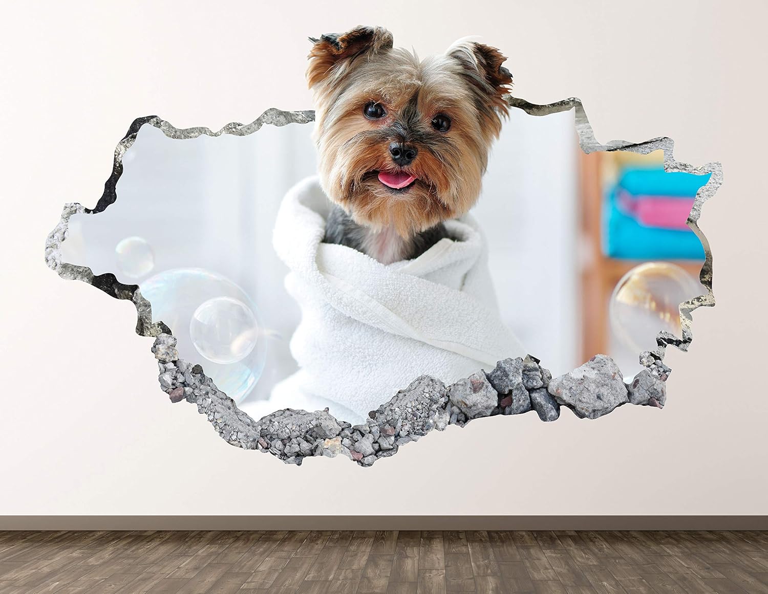 Pekingese Dog Wall Decal Art Decor 3D Smashed Canine Breed Sticker Poster Kids Room Mural Custom Gift BL952 (30"W x 18"H)