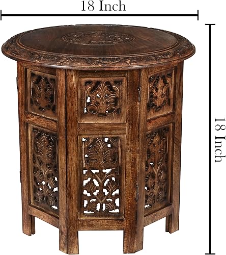 Miniatura 2 de Mesa auxiliar de madera, mesa auxiliar tradicional tallada a mano octogonal, espacios pequeños, entrada, granja, sala de estar, mesa auxiliar