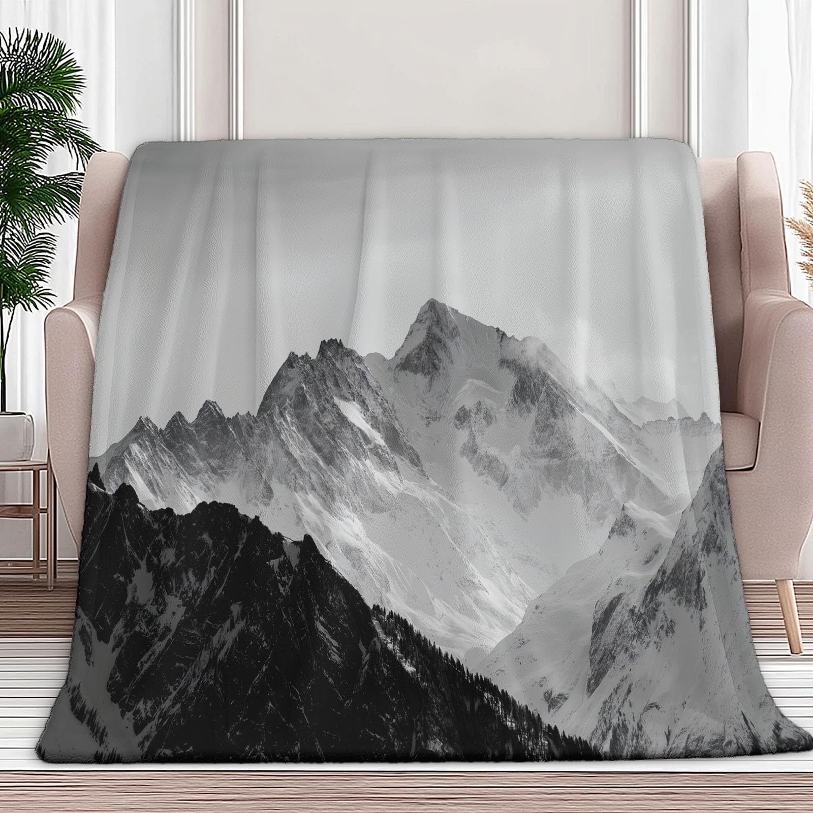Générique Couvertures en Flanelle 200 x 200 cm, Couverture Marron Polaire Confortable Plaid Réaliste Alpes Neige Doux - Jeté de Canapé Thermique pour La Maison