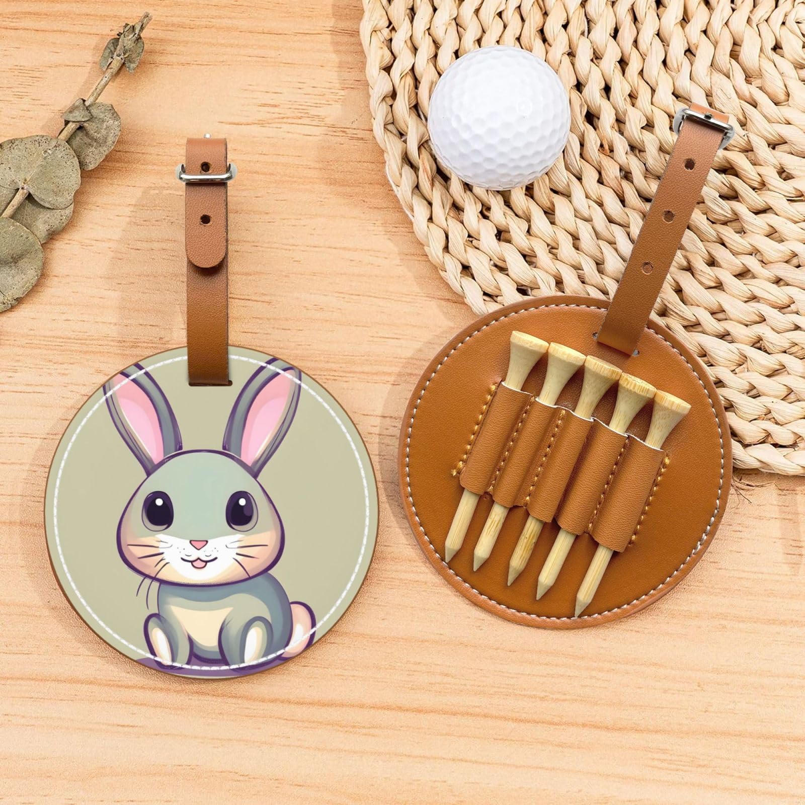 Cute Little Bunny Brown Golf tee Storage Bag - Durable and wear-Resistant Golf Accessories