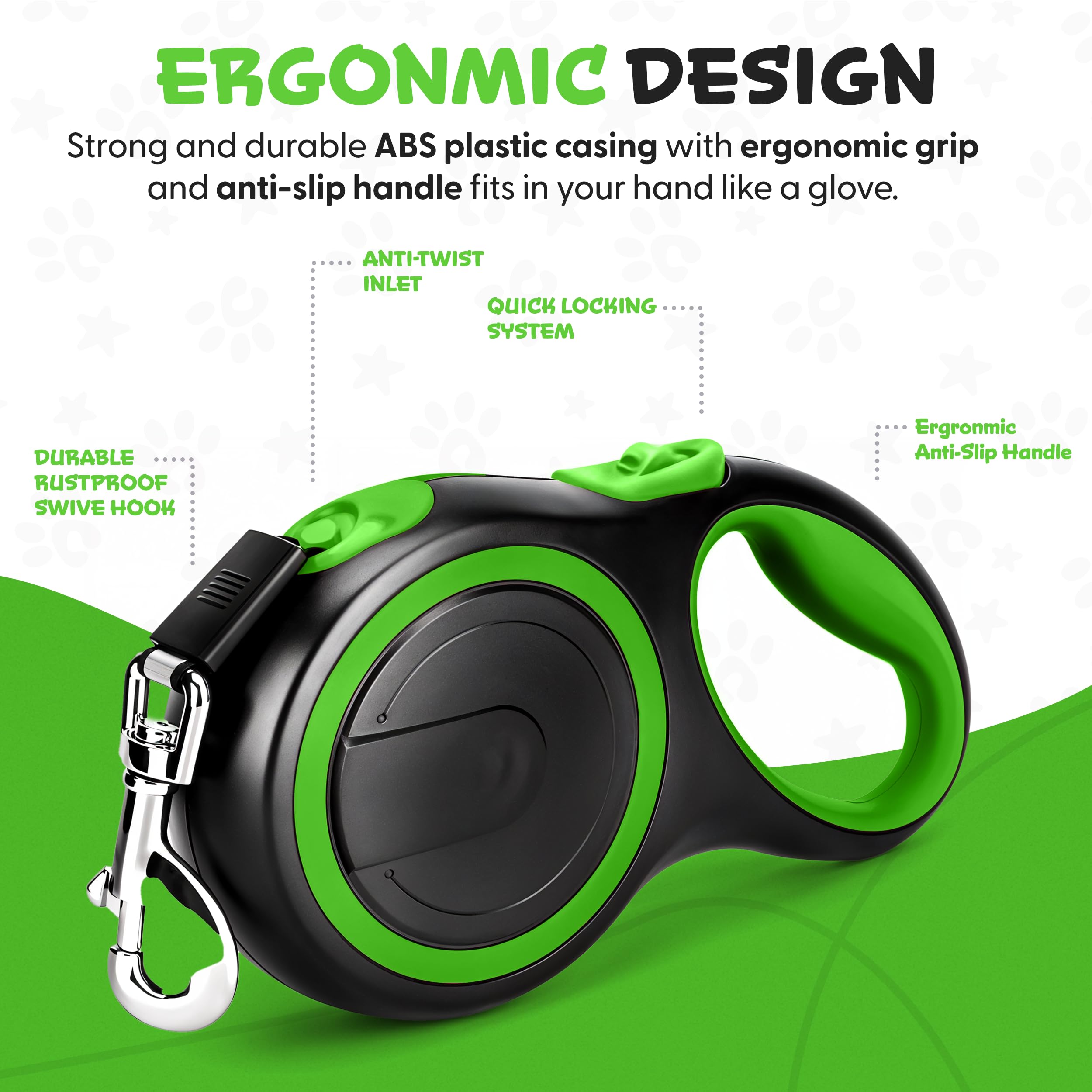 Retractable & Extendable Dog Lead/Leash, 8m Extra Long for Medium to Large Breeds Up to 110 lbs (50 kg) (Green) - Image 2