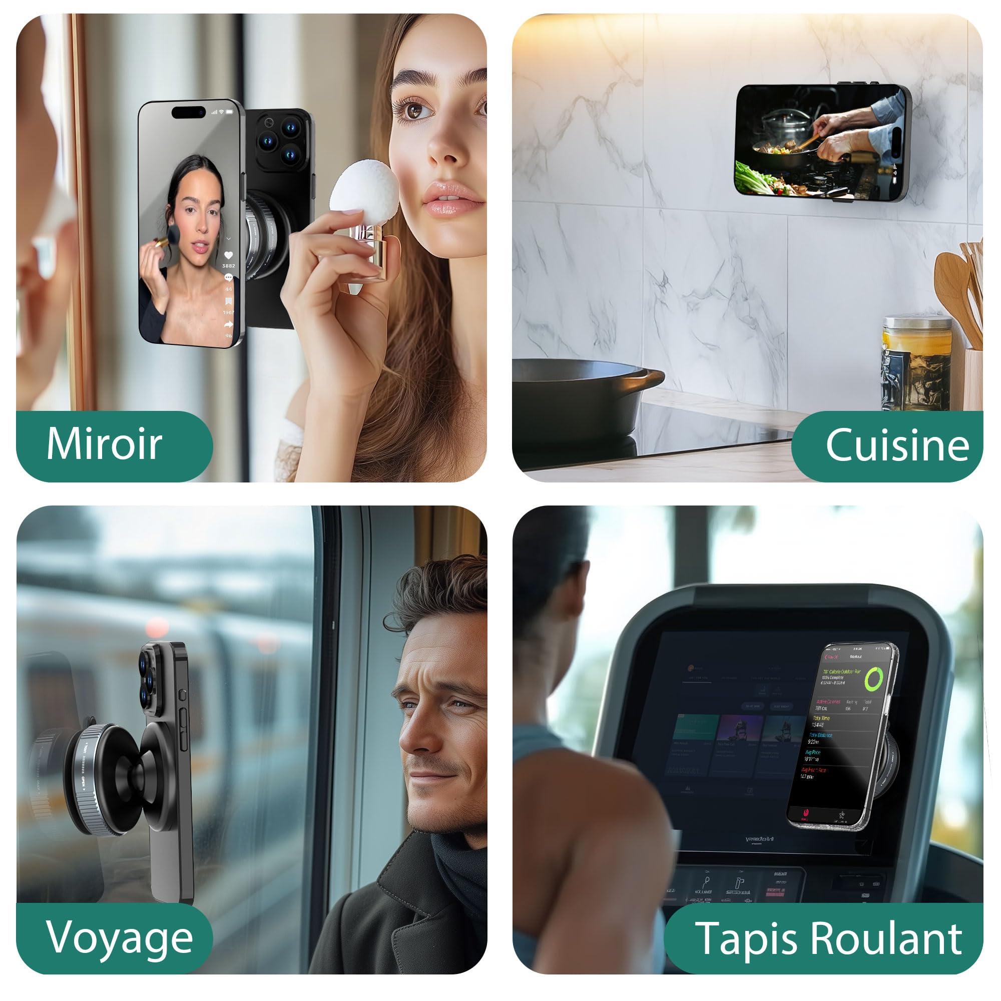 HomeMount Support de téléphone magnétique à ventouse rotatif à 360 °, convient pour iPhone 16/15/14/13/12 et Samsung sur des surfaces lisses telles que les miroirs, le verre, les rétroviseurs