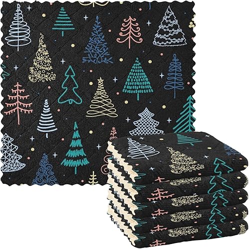 KLL Christmas Tree Black Microfiber Drying Towels for Car Detailing Cute Kitchen Tea Towels Farmhouse Kitchen Hand Towels Absorbent Dish Towels for