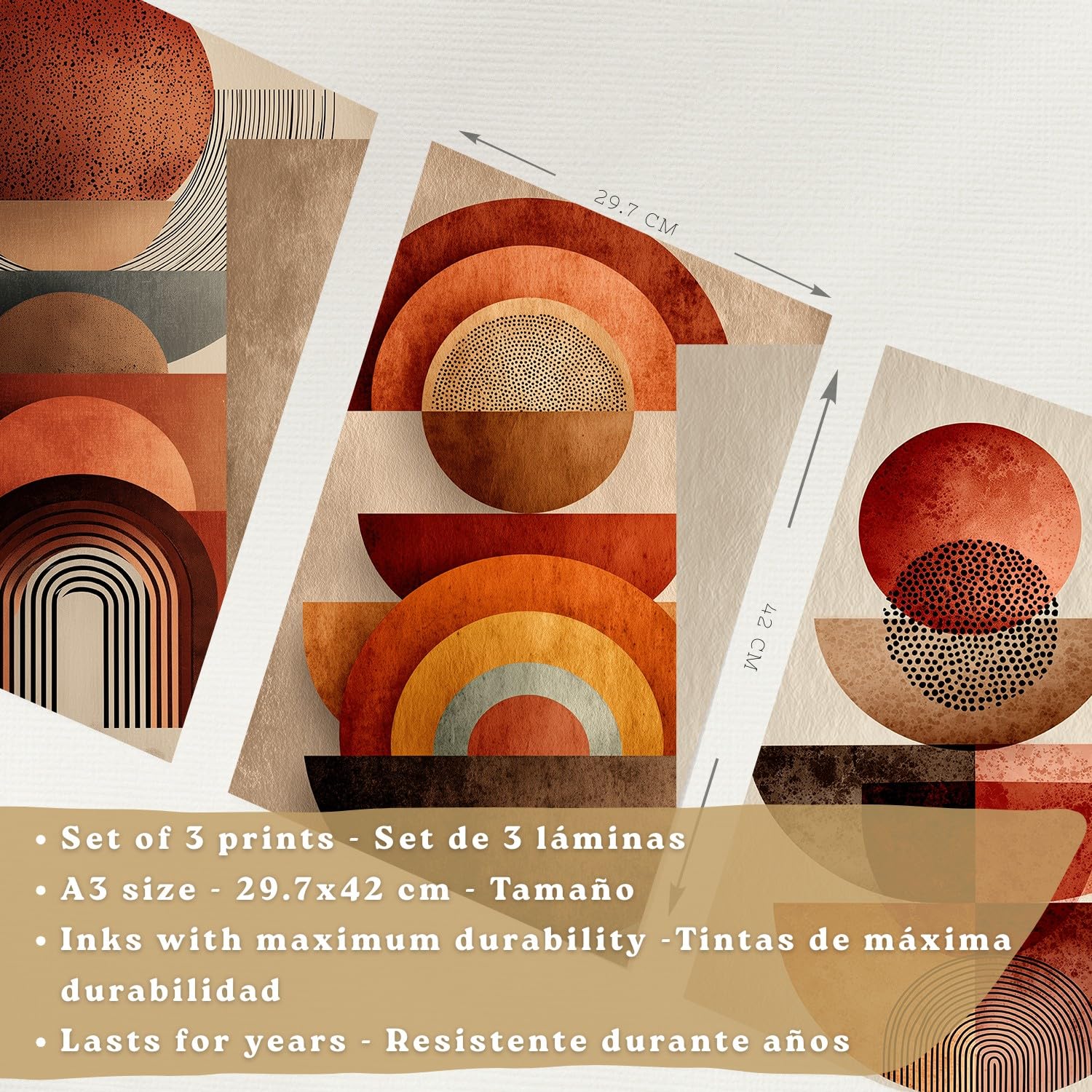 Nacnic Lot De 3 Affiches Formes Abstraites – Décoration Moderne Rouge Orange, Salon Chambre Cuisine Salle De Bain A3 Cadre En Bois Léger