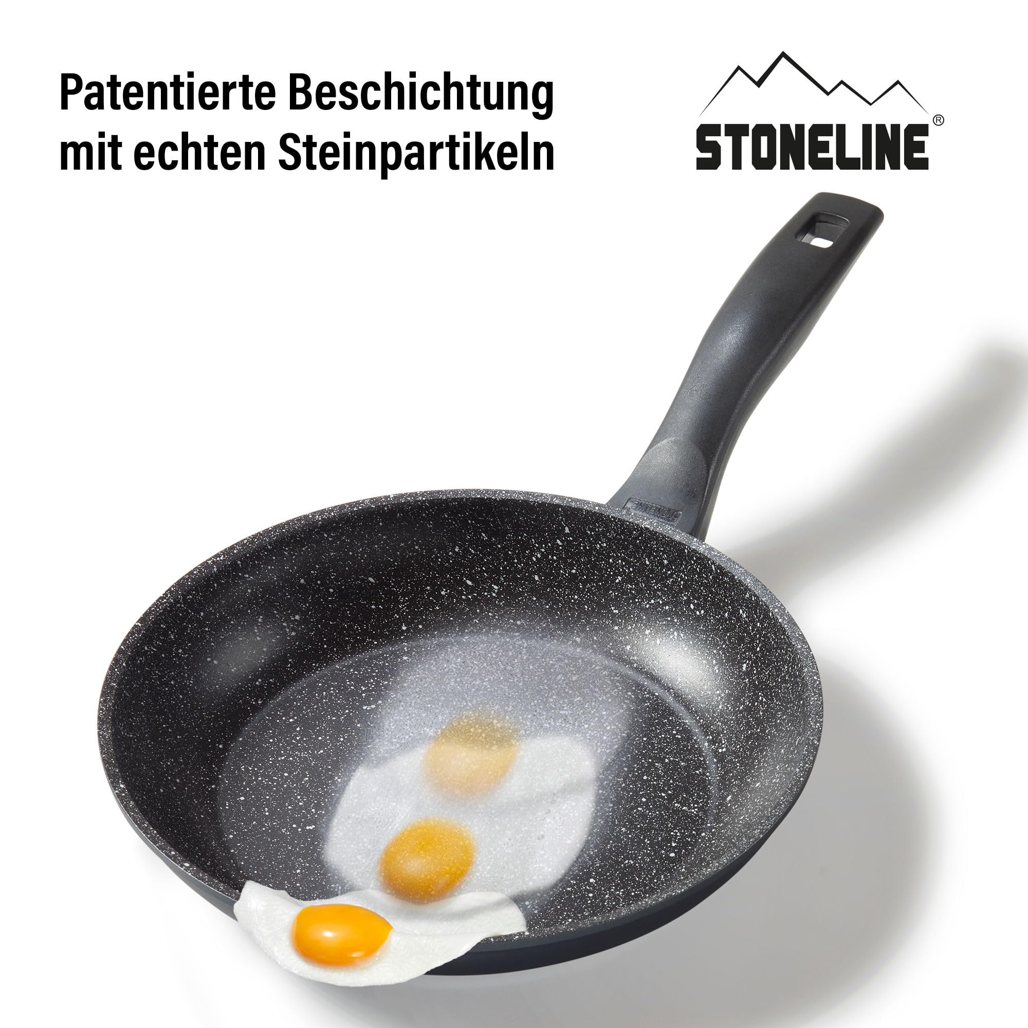 STONELINE Poêles, Set de 2, 24/28 cm, Revêtement Antiadhésif avec de vraies particules de pierre, compatible à l'induction et au four, gris, cuire sans huile et graisse