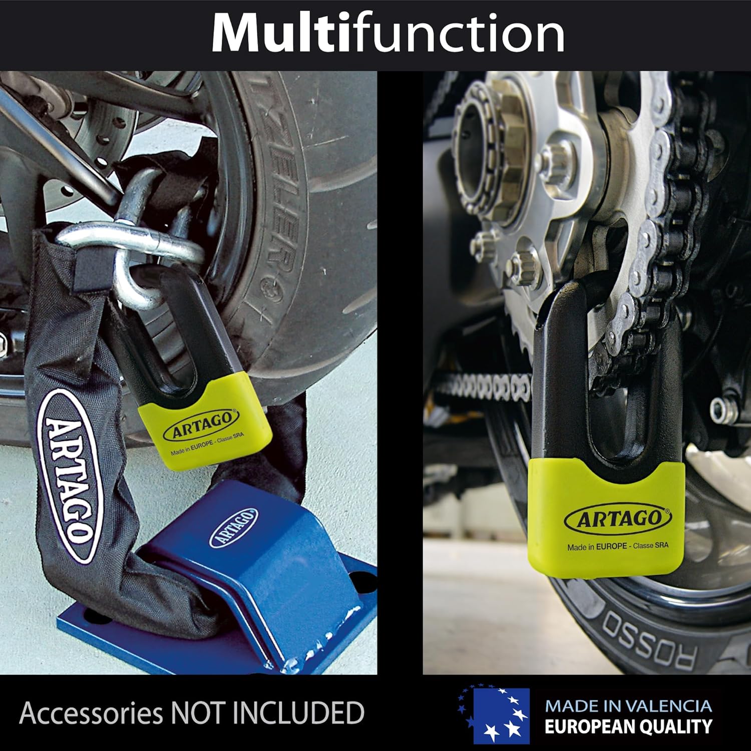 Artago 69X State-of-The-Art Motorcycle Disc Lock Plus Deterrent, SRA, Sold Secure & ART4 Approved, Bunker Selection, Maximum Resistance Tested MONOBLOK Forged Steel Body, Anti Theft Wheel Brake Lock