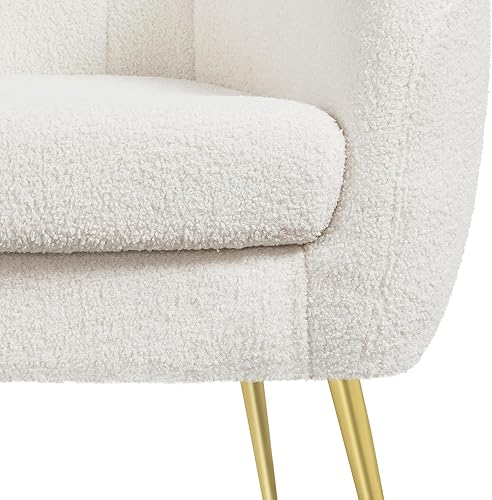 Miniatura 8 de Yaheetech Silla decorativa, moderna y acogedora silla de tocador con patas de metal dorado, sillón de tela Boucle con cojín de asiento extraíble