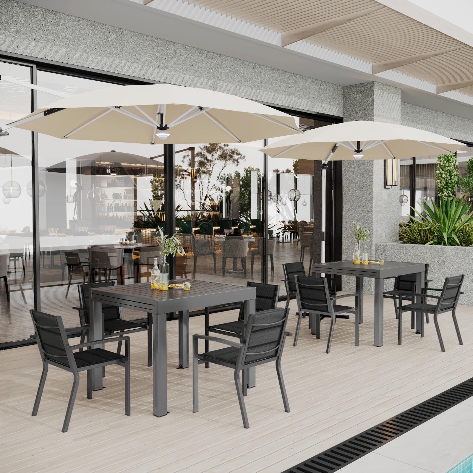 Devoko Juego De 2 Sillas De Jardín, Sillas Exterior Terraza Comedor Aluminio, sillas apilables, Piscina, Terraza, Comedor, Muebles Exteriorr, Gris Oscuro