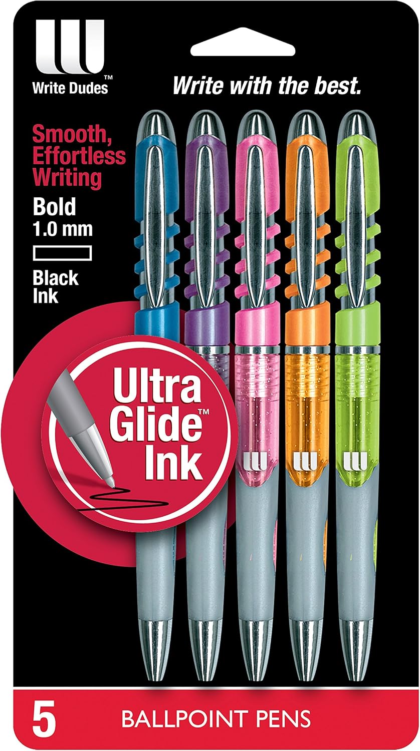 Write Dudes DDX47 Swirl Click Retractable Ballpoint Pens 5-Count Assorted Barrel Colors (14634)