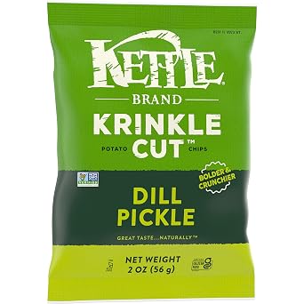 Kettle Brand Krinkle Cut Dill Pickle Potato Chips Snack Bag, 2 Oz (Pack of 6)