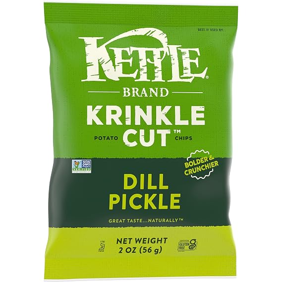 Kettle Brand Krinkle Cut Dill Pickle Potato Chips Snack Bag, 2 Oz (Pack of 6)