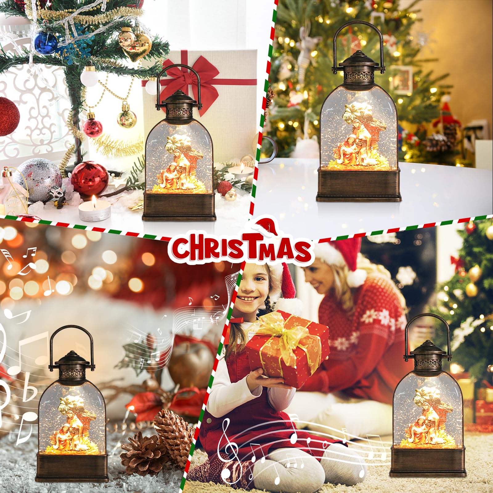 Taman Boule à neige pour crèche de Noël avec lumière musicale et paillettes | Boule à neige éclairée pour crèche de Noël avec lumières changeantes de couleur, musique, paillettes tourbillonnantes et 3