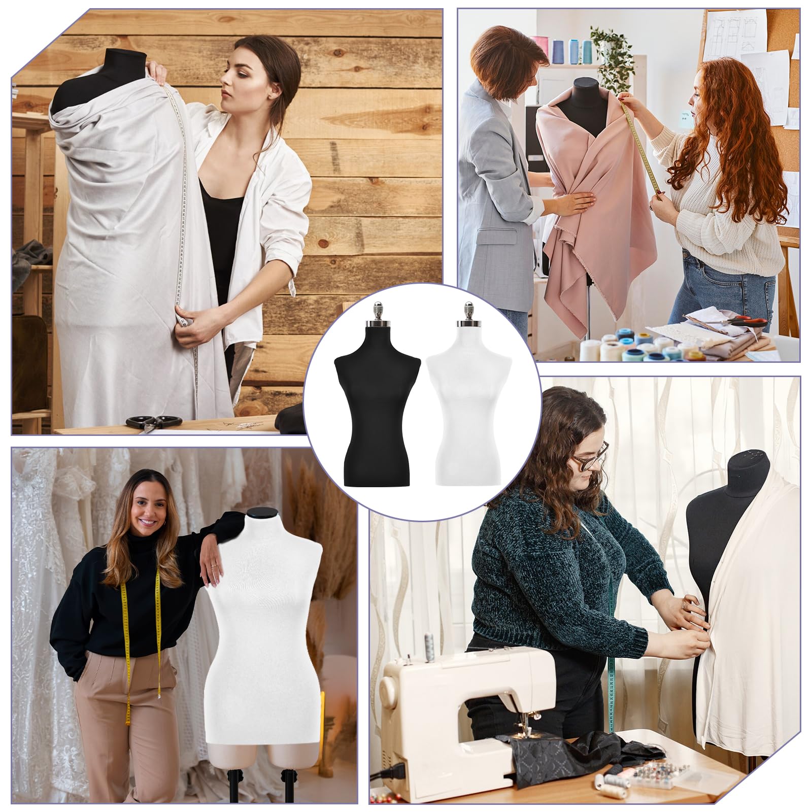 2 coperture in tessuto per manichini, morbide, elastiche, per boutique e negozi, modelle e stilisti (nero, bianco)