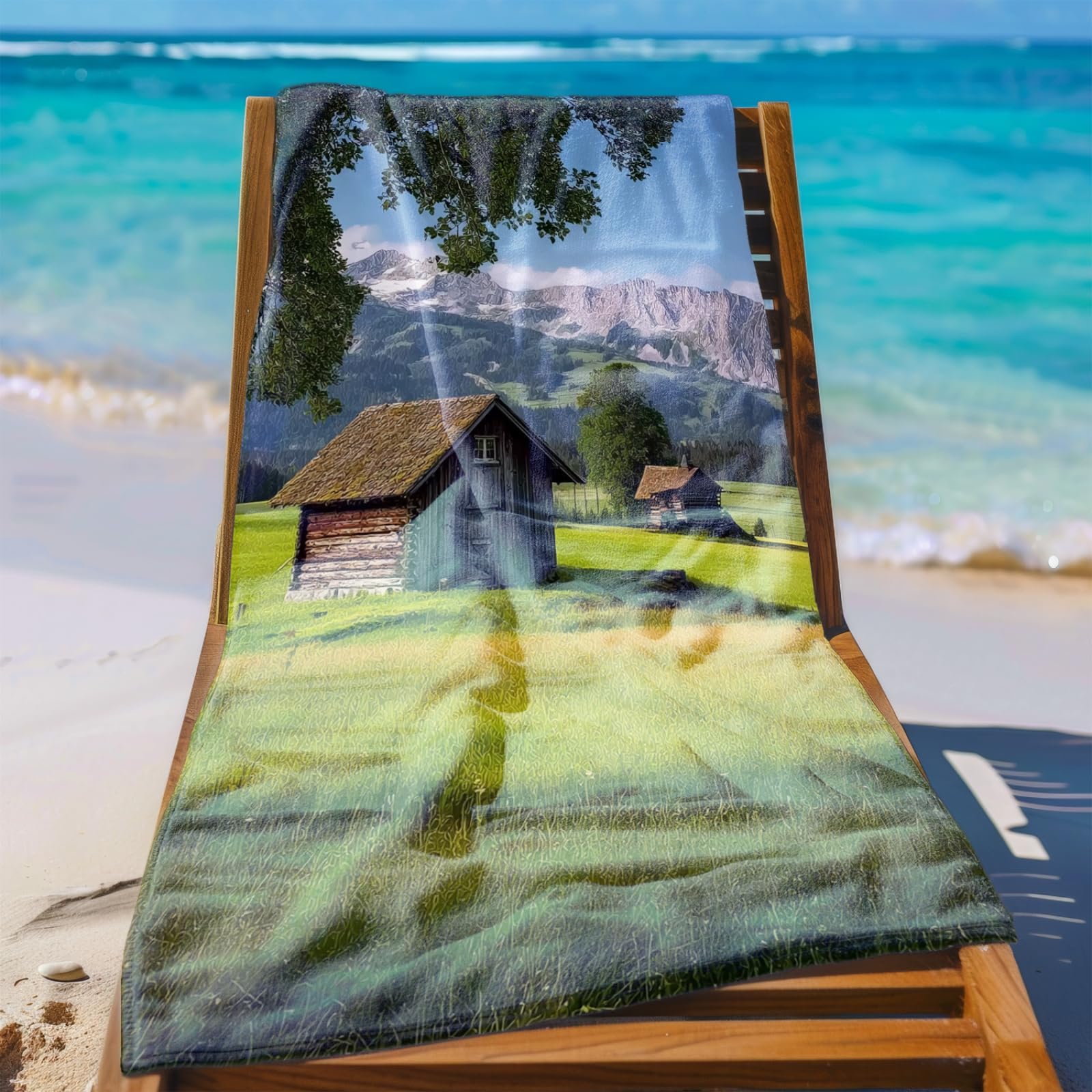 Tapis de Plage XXL Anti Sable Bleu Montagne Serviette Piscine Adulte,Natte De Plage Pliable, Voyage Accessoires De Plage Camping,Serviette de Bain Personnalisée