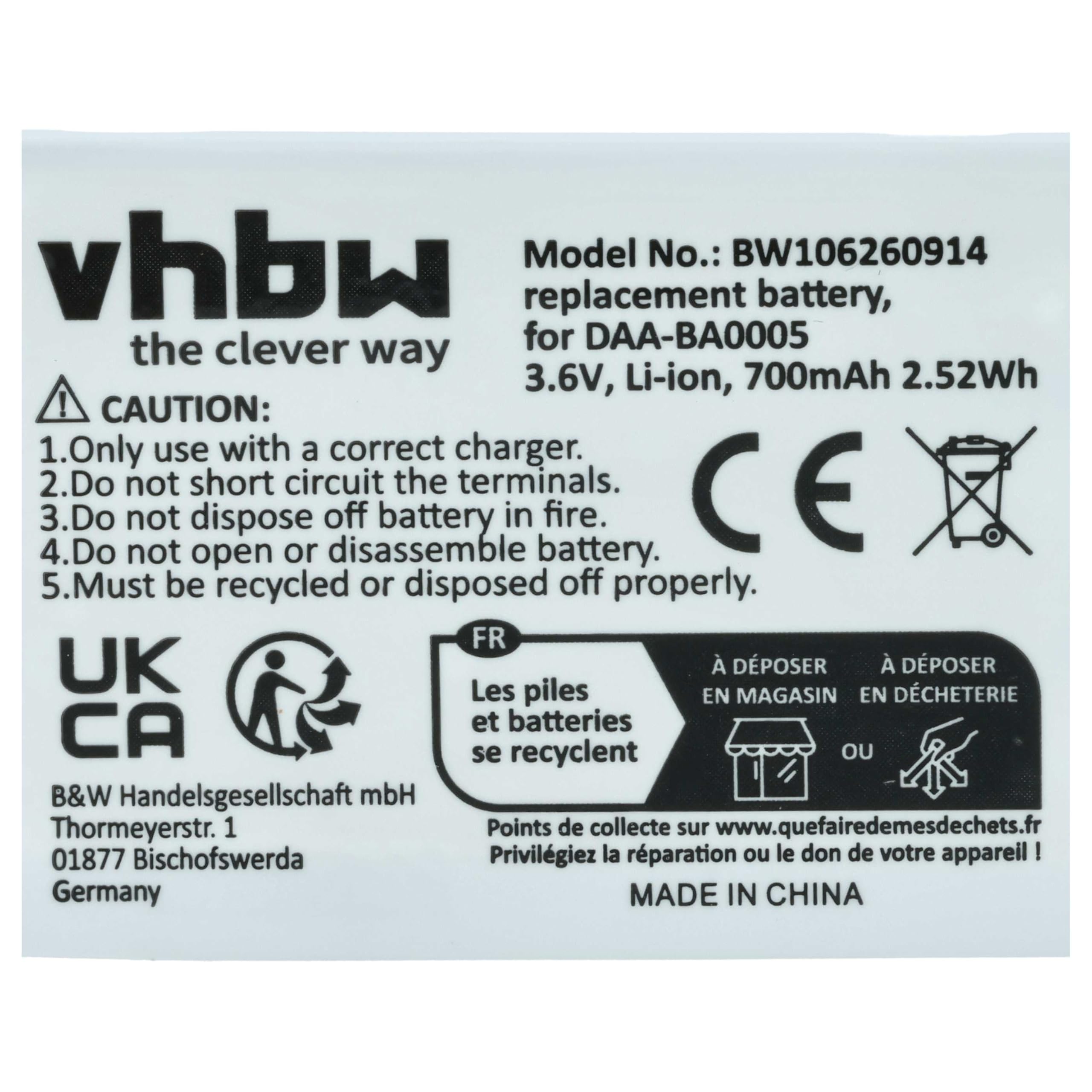 vhbw Akumulator kompatybilny z Creative Zen Micro Photo odtwarzacz MP3 (700 mAh, 3,7 V, litowo-polimerowy)