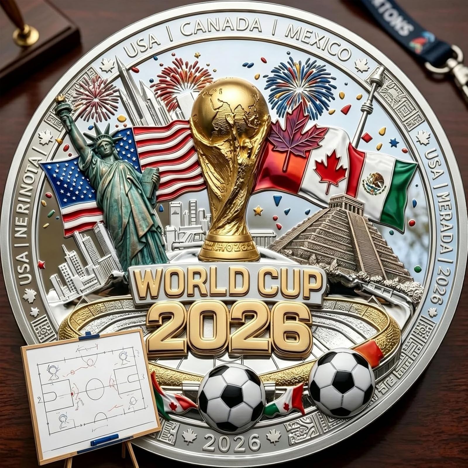 Moneda Conmemorativa del Mundial 2026, Moneda de Metal de Doble Cara, Ideal para Exhibir, como Accesorio de Escritorio o como Regalo de Recuerdo, para Aficionados y Coleccionistas de Fútbol (1 pc)