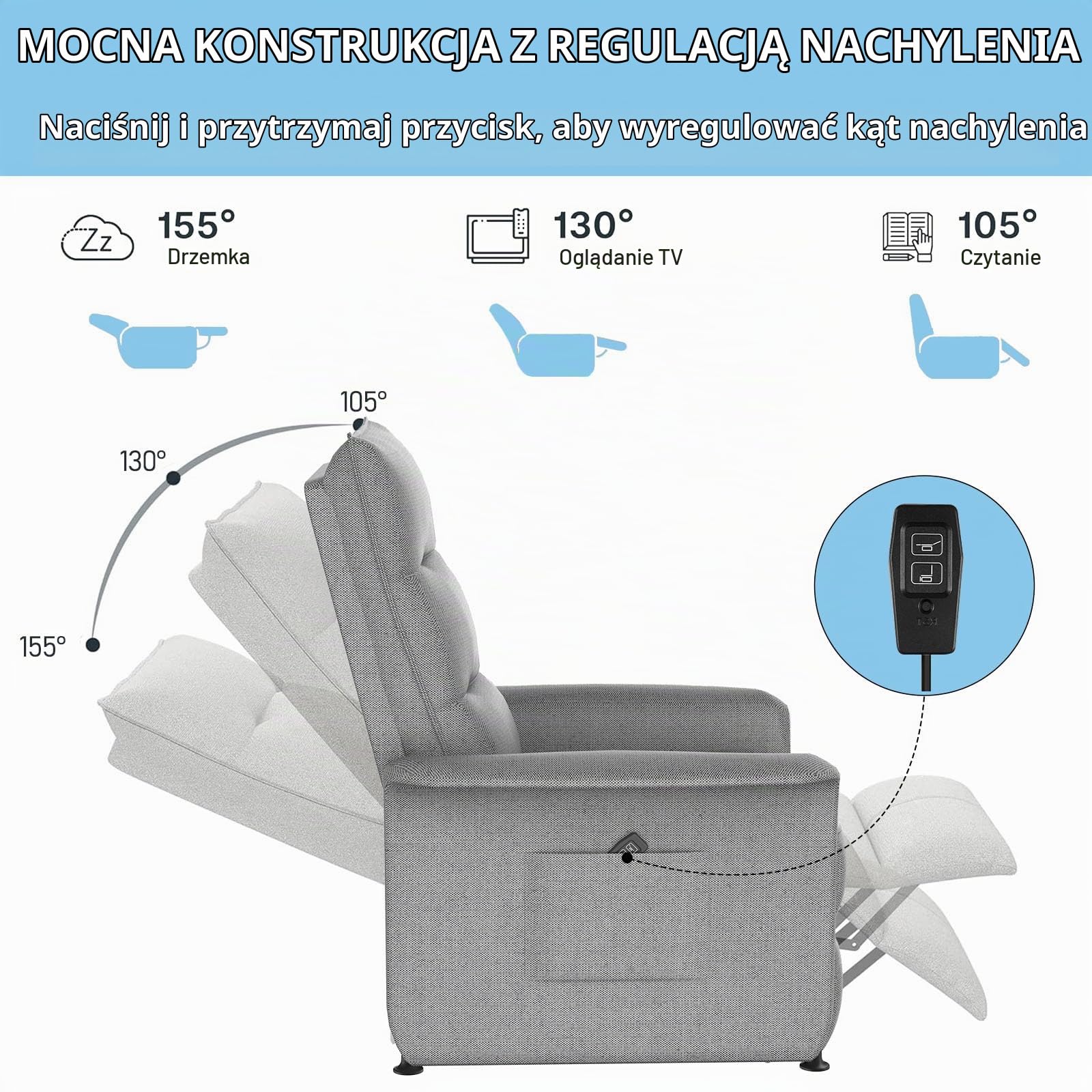 Giftpot Elektryczny fotel relaksacyjny, odchylane oparcie, pojemność 150 kg - idealny do codziennego relaksu