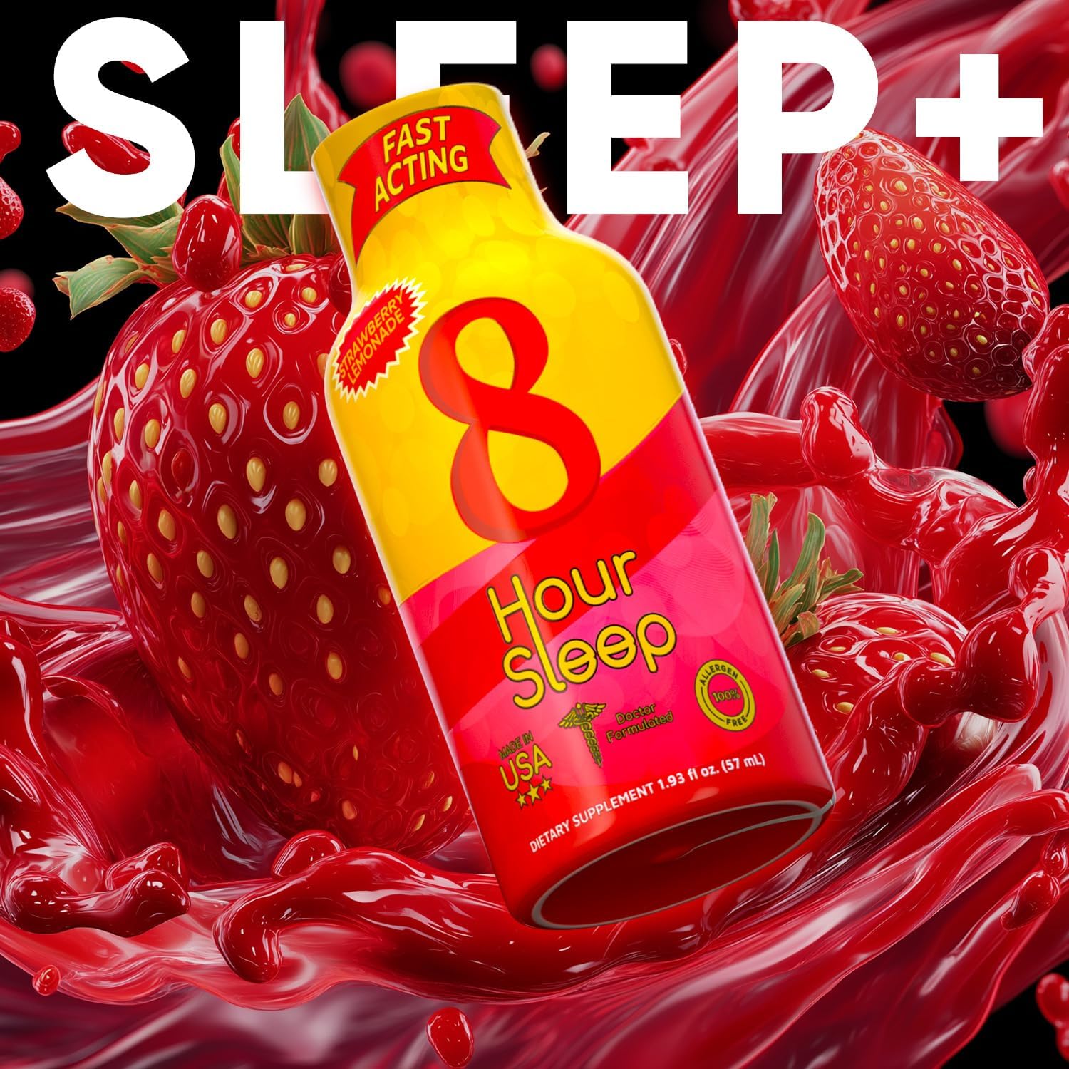 Vitamin Energy 8 Hour Sleep Shot Strawberry Lemonade 12 Pack, Melatonin, 5-HTP, GABA, Valerian, Lavender, Nighttime Relaxation & Sleep Support Supplement, Zero Sugar, Vegan, Gluten-Free, Kosher, 1.93 fl oz
