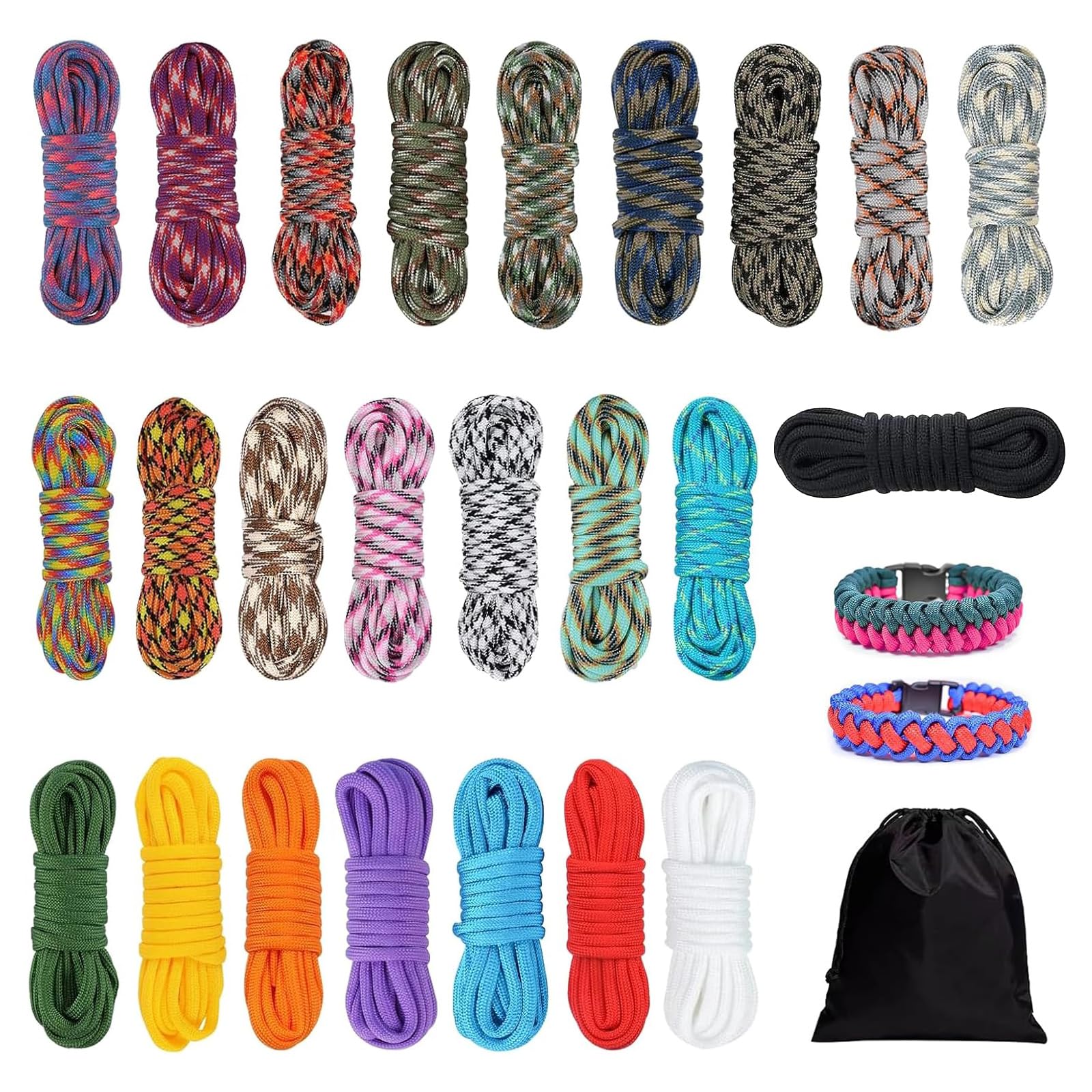 Paracord Cord 550 Combo Kit - 24 Colors 10 Feet 4mm 7 Strands Nylon Rope Multifunction Para Cord Outdoor Survival Rope for Making Bracelets, Lanyard, Dog Collar, Outdoor, Camping,Keychain,DIY Crafting