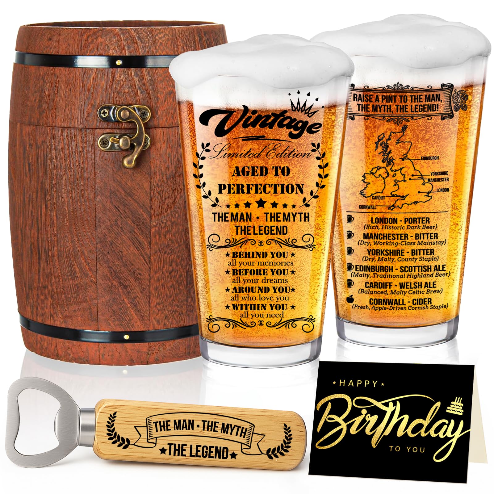 Joybble Valentine's Day Gifts for Men, Birthday Gifts for Men with Birthday Cards, Beer Glass in Vintage Box, 470ml Personalised Gift Beer Glasses Gift Ideas, Retirement Gift for Husband Dad — image 1