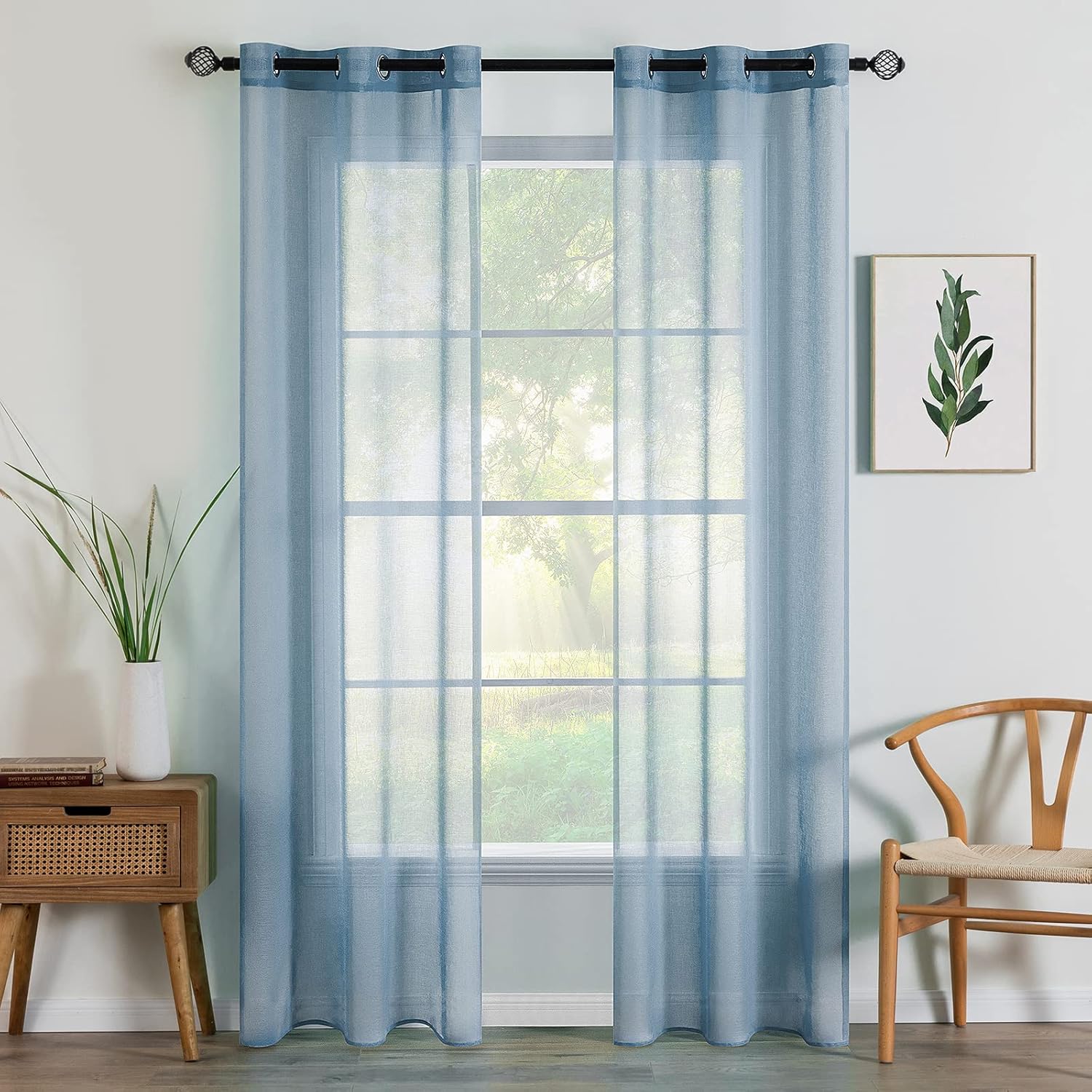 MIULEE 2 Panels Dusty Blue Semi Sheer Window Curtains Elegant Grommet Top Window Voile Drapes/Treatment Linen Textured Panels for Bedroom Living Room 37X84 Inch Dusty Blue 37"W x 84"L (Pack of 2)