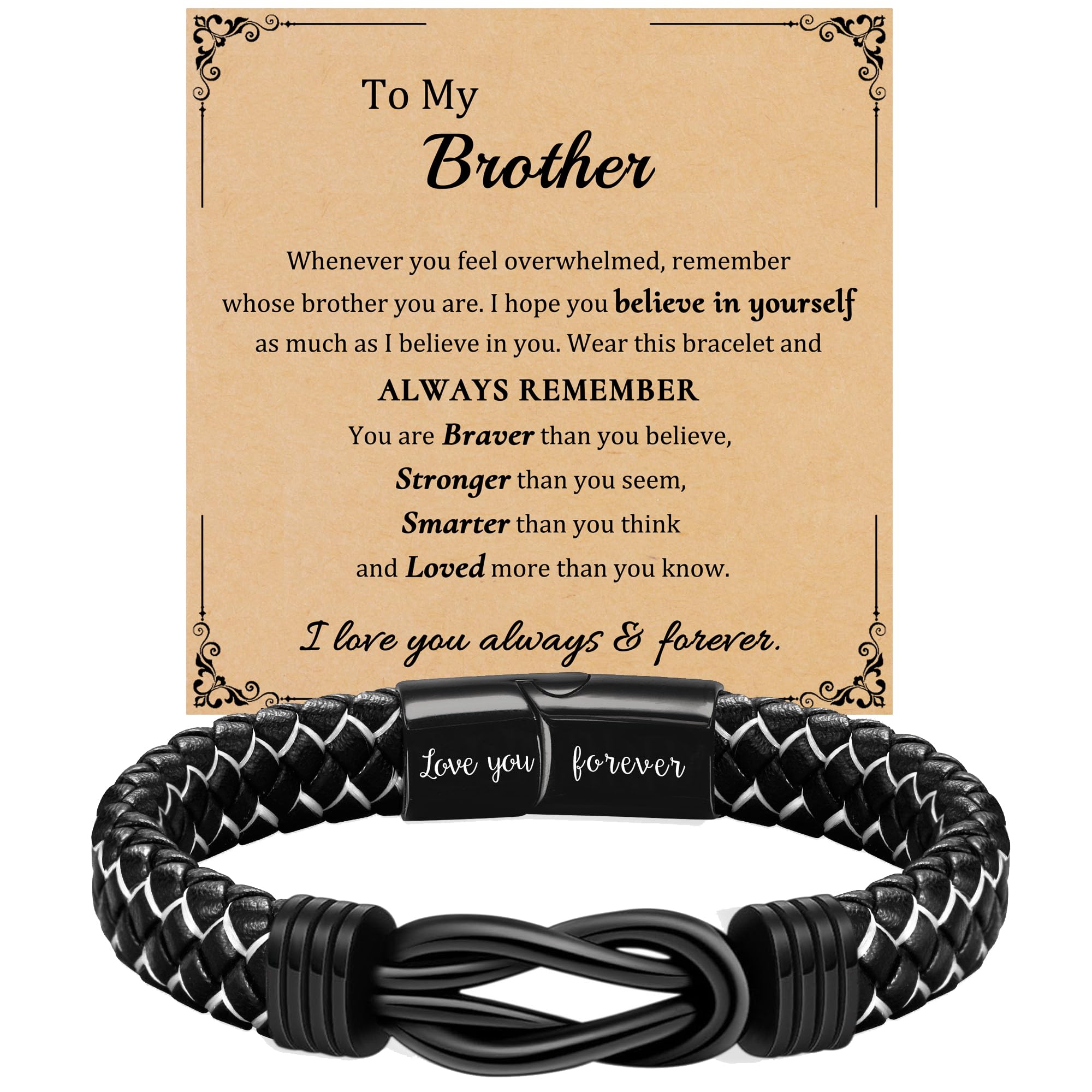 DONYUDE Fathers Day Gifts Leather Bracelet for Men Black Braided Infinity Bracelets for Him Dad Grandson Love You Forever Gift Bracelets for Boyfriend Husband Son 7.5"-9"