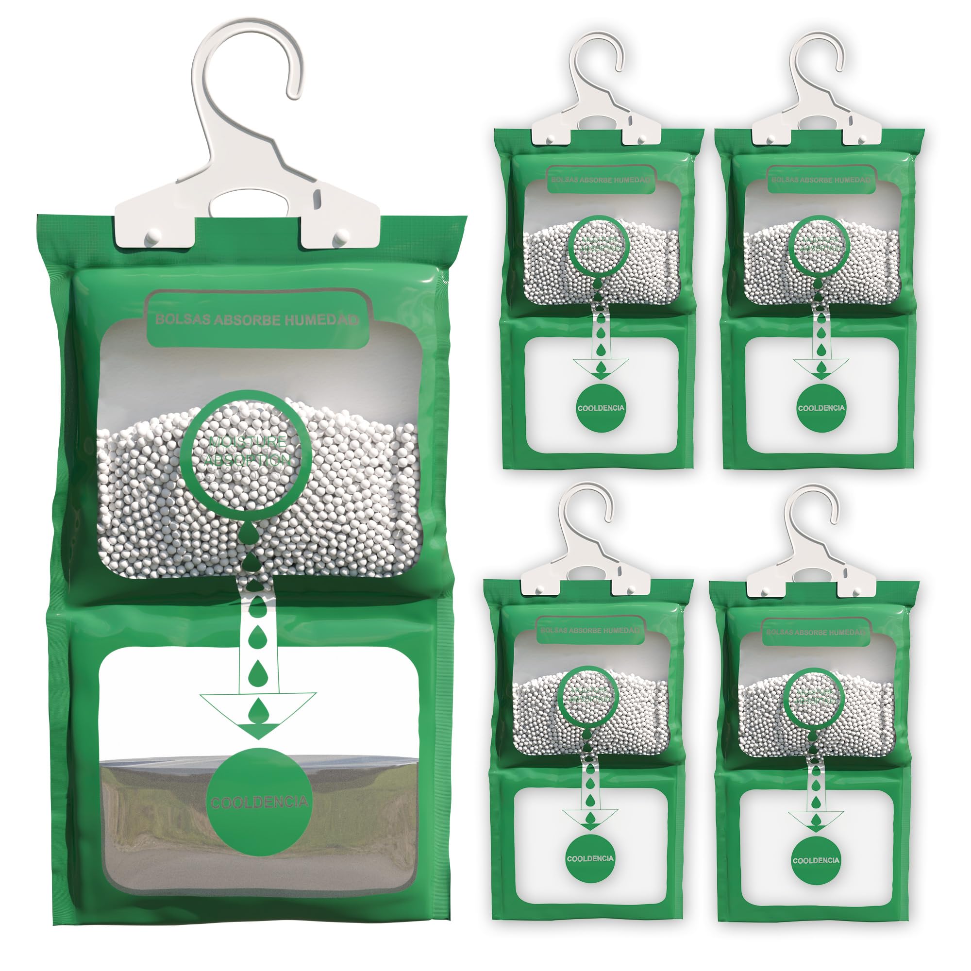 Pack x 5 Bolsas Antihumedad Armarios - Absorbe Humedad Efectivo para Trastero y Garajes - Alta Absorción - Deshumidificador Armario para Colgar, Ideal para Eliminar Humedad, Prevenir Moho y Olores