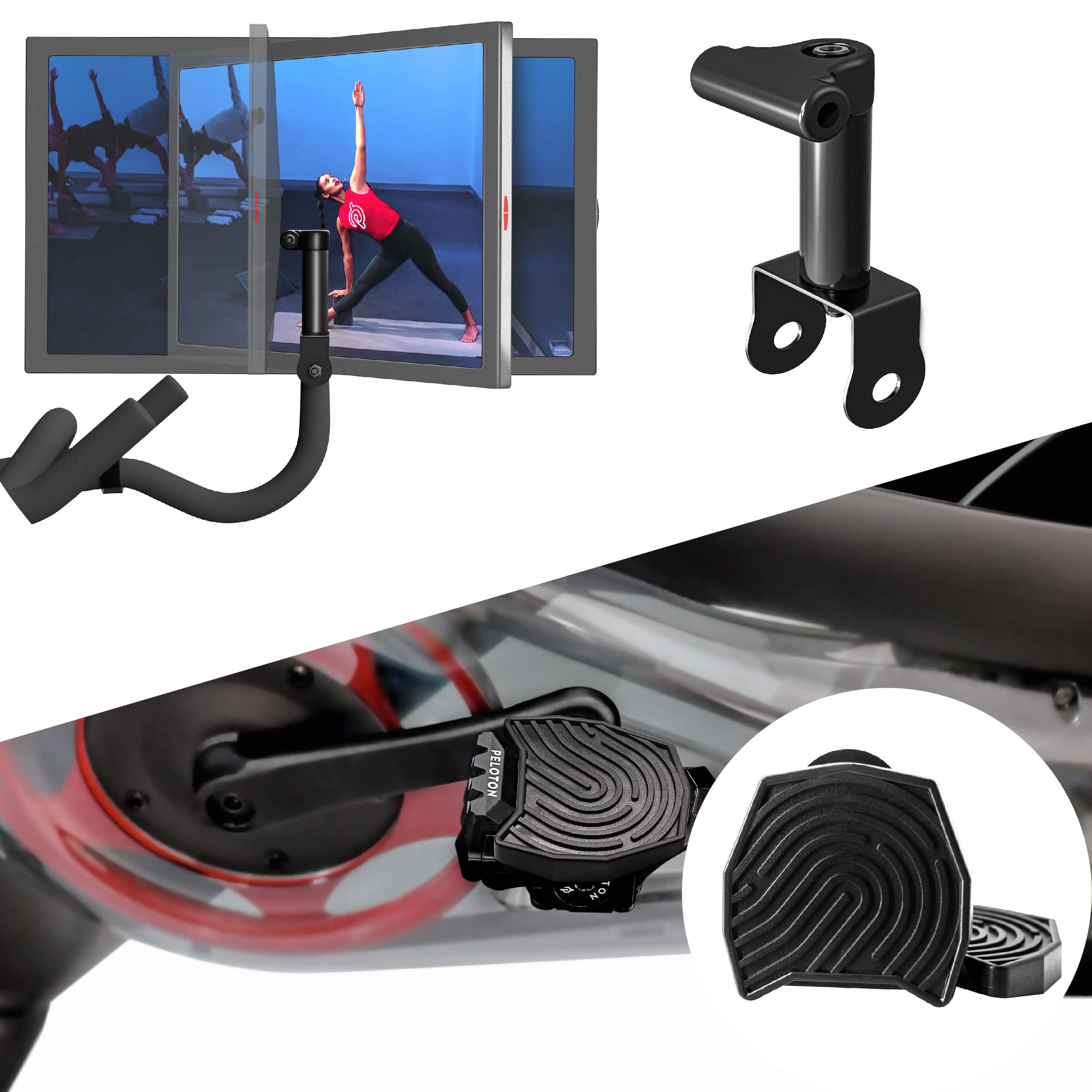 DoublePlusScreen Swivel Mount Compatible with Peloton OG Bike & Pedals for Regular Shoes (Black) Compatible with Peloton Bike & Bike Plus