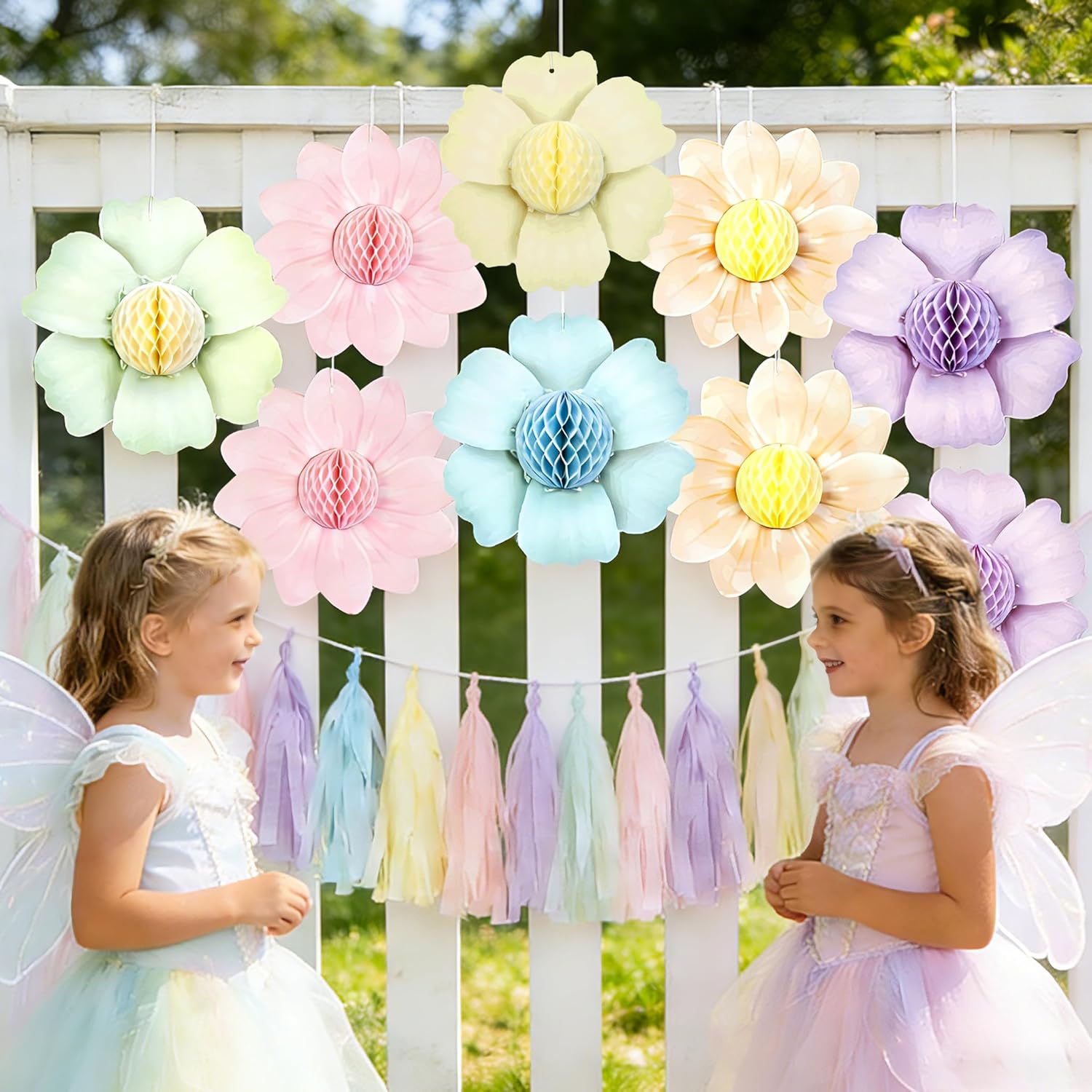 Paper Jazz 9PCS Paper Flowers Party Decorations,Pastel Honeycomb Butterfly Party Decoration,Fairy Birthday Party Decoration for Garden Tea Party Floral Baby Shower.