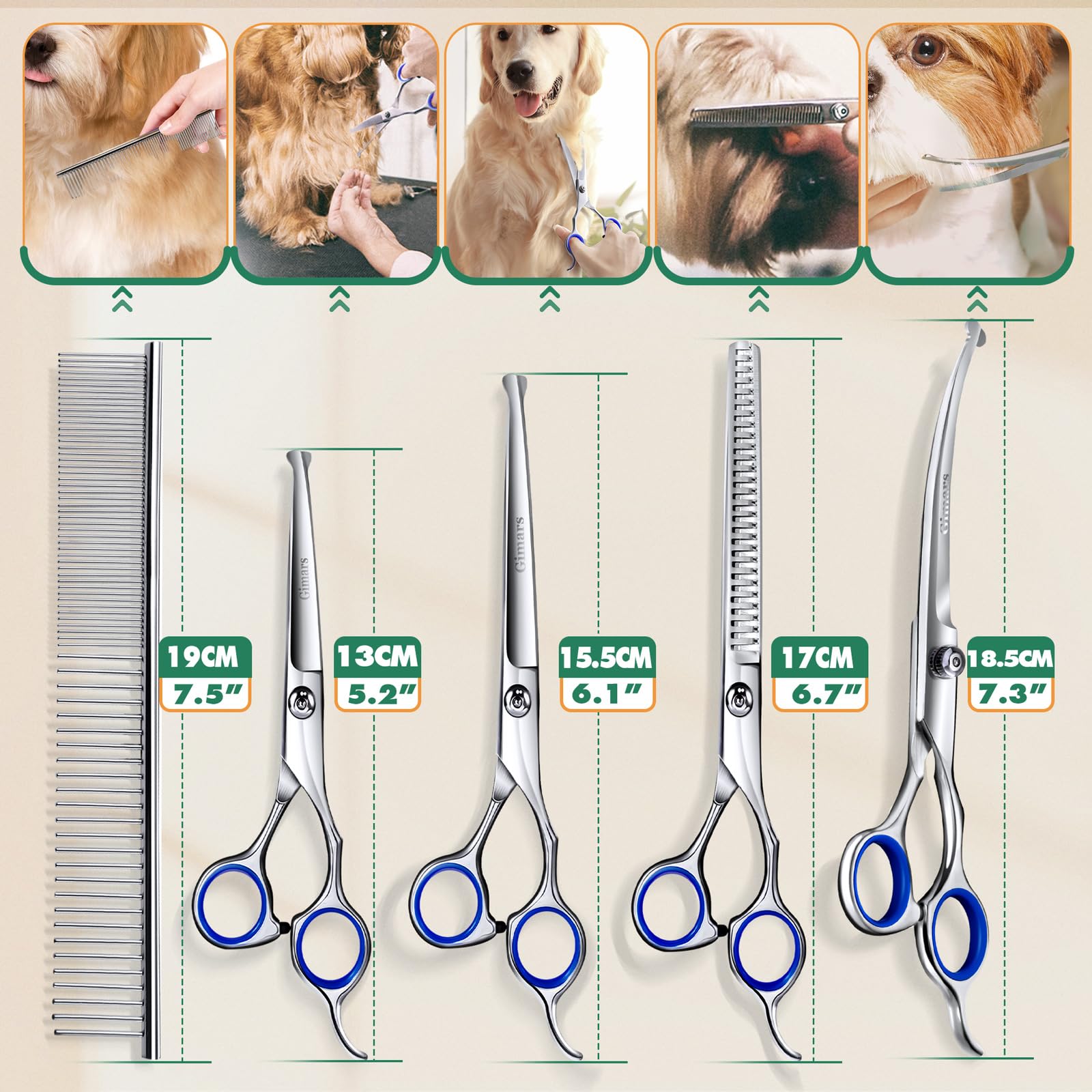 Gimars 6-in-1 Tosatrice Silenziosa per Cani Professionale, Rasoio per Cani 7000 RPM, Kit Toelettatura Animale Domestico Senza Fili, Tosatore Elettrica per Gatti Pelo Lungo Ricaricabile USB, Oro