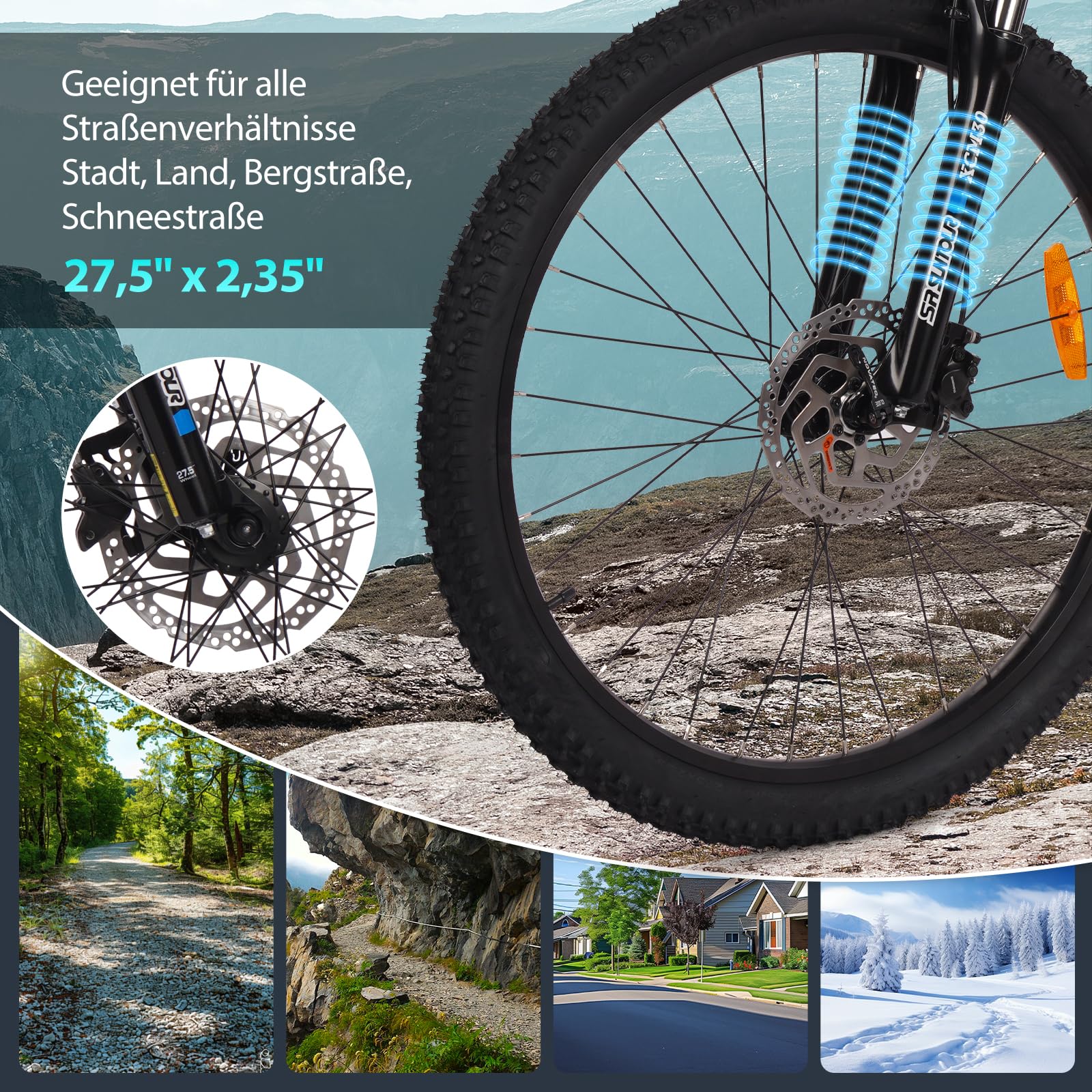 Vélo électrique VTT • Moteur Bafang puissant • Dérailleur • Freins à disque • VTT électrique • Pedelec avec batterie Samsung • Vélo électrique pour homme et femme